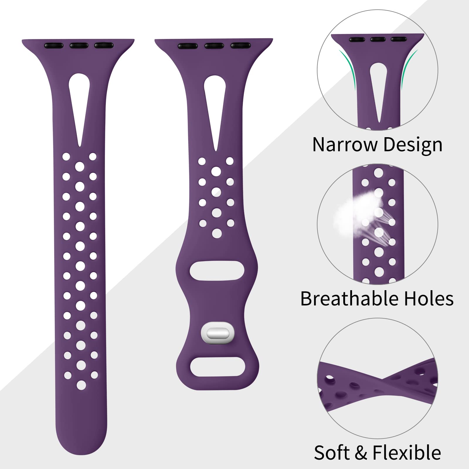 Ouwegaga 3 Pack Slim Band Compatible With Apple Watch Bands 45Mm 44Mm 49Mm 42Mm 41Mm 40Mm 38Mm, Soft Silicone Thin Narrow Sport