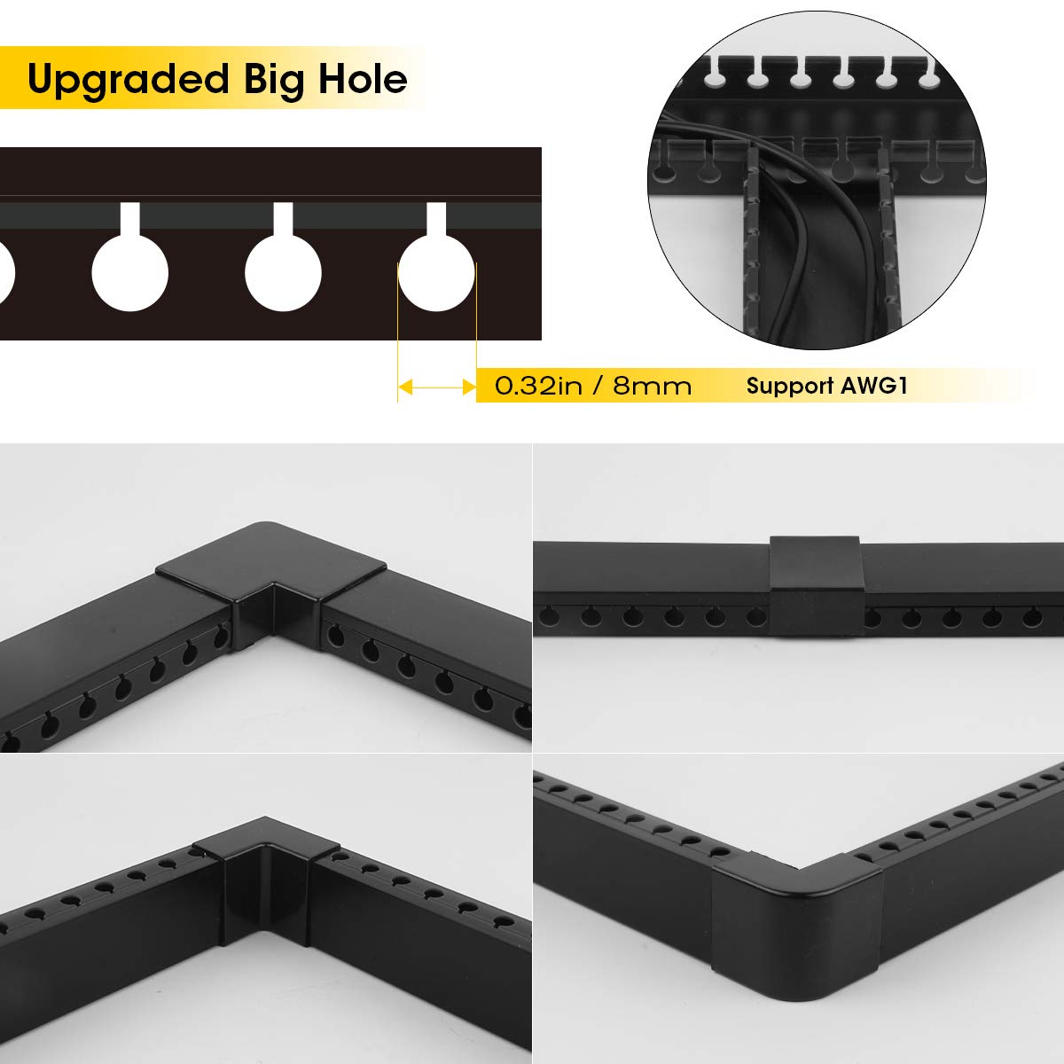 Stageek Cable Raceway Kit - Open Slot Wiring Duct, 9x15.4inch, Black, Plastic, Model CR002 for Organized Cable Management