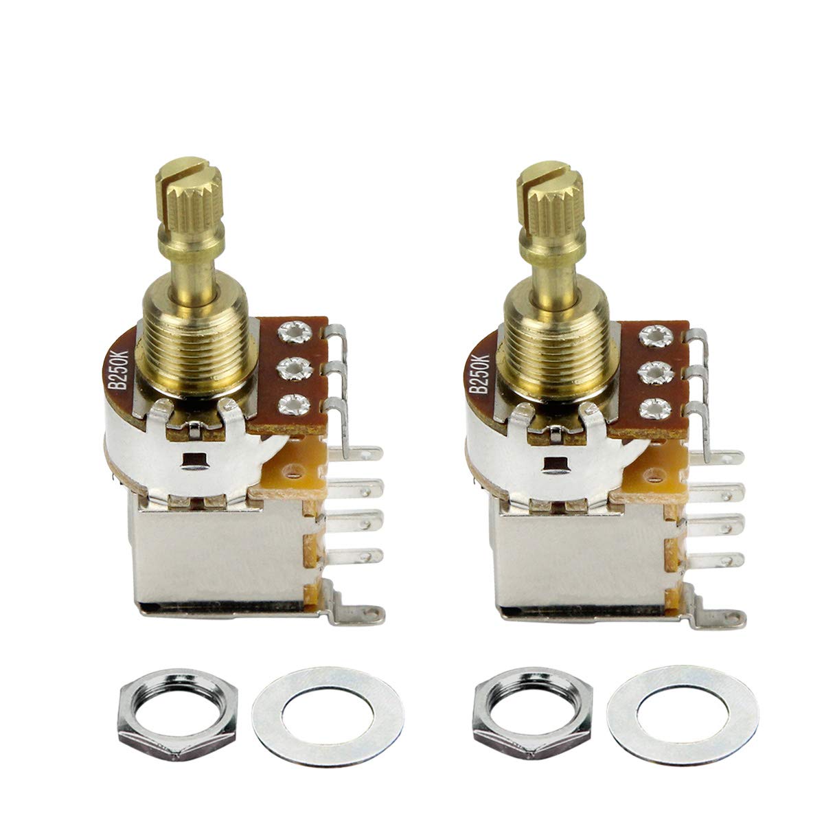 Fleor 2Pcs B250K Push Push Guitar Pots Short Copper Split Shaft Linear Taper Potentiometers