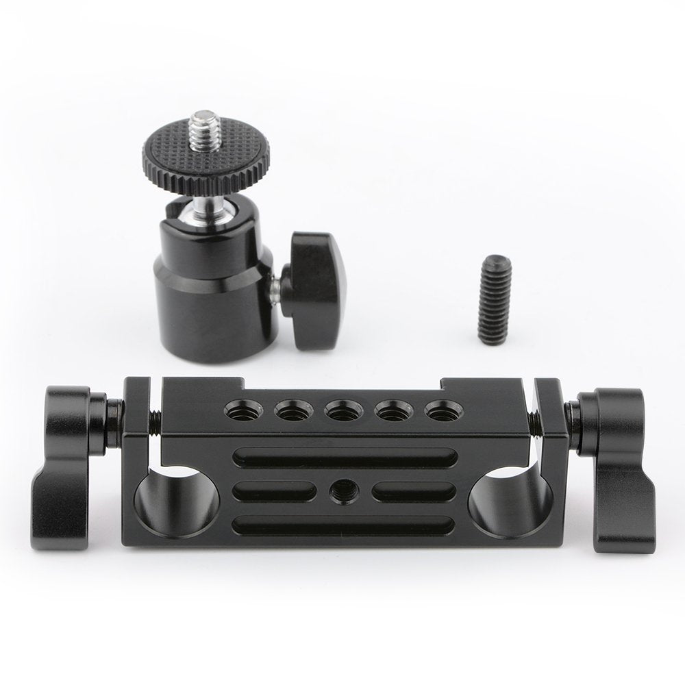 Camvate 15Mm Rod Clamp Railblock Articulated 1/4 Hot Shoe Mount Mini Ball Head For Camear Flash Bracket Holder(Black) - 1145
