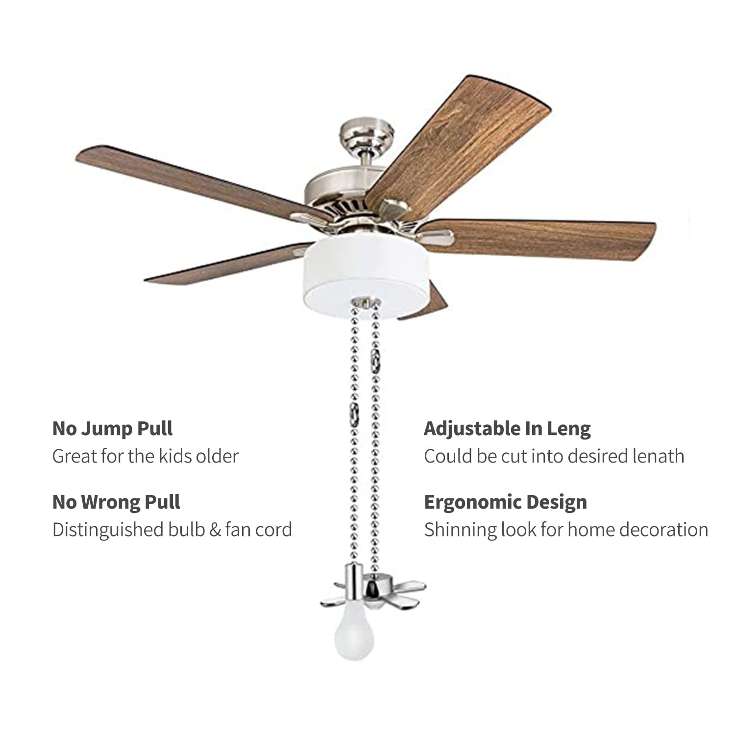 Ceiling Fan Pull Chain,24Inch Extra Long With Decorative Frosted Glass Bulb And Fan Cord,Fit All Standard 3Mm Diameter Ceiling F