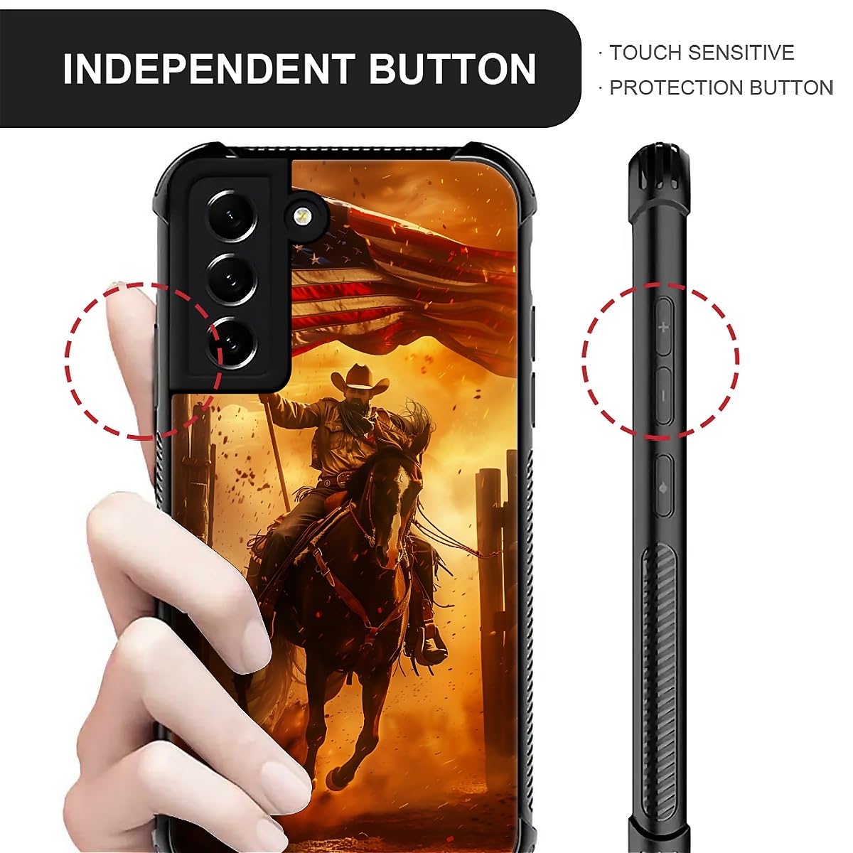Carloca Compatible With Samsung Galaxy S22 Case, Horse American Flag Cowboy Pattern For Girl Ultra Protection Shockproof Soft Si