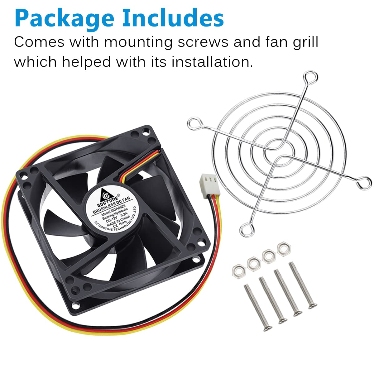 Gdstime 80Mm 8Cm Cpu Fan, 80Mm X 25Mm Brushless Dc 12V 3Pin Brushless Pc Computer Case Cooling Fan