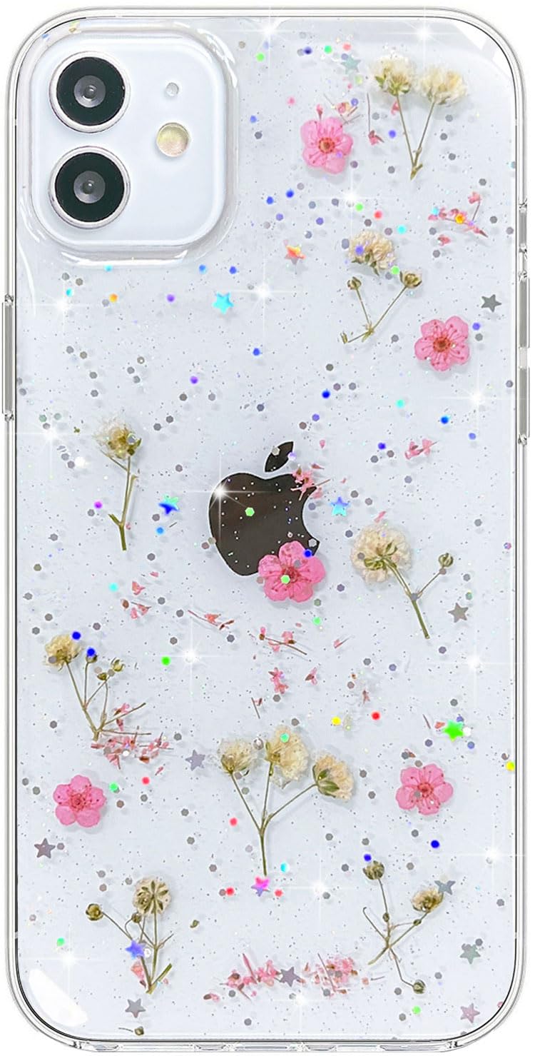 Abbery For Iphone 11 Case Flower, Clear With Design Cute Soft Silicone Flexible Aesthetic Pressed Dried Real Flowers Babysbreath