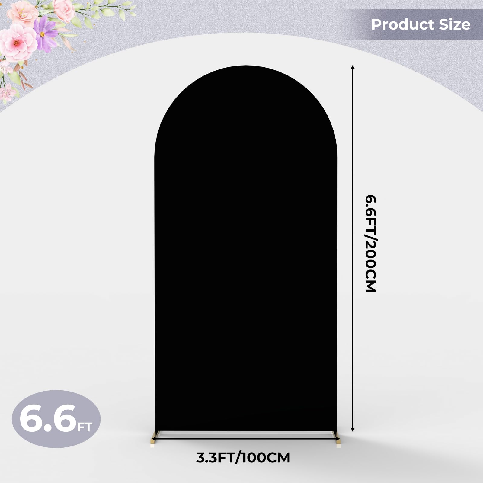 Babenest 6.6Ft Black Wedding Arch Cover, Spandex Fitted Arch Backdrop Cover For Photography, Round Top Chiara Stand Cover For Pa