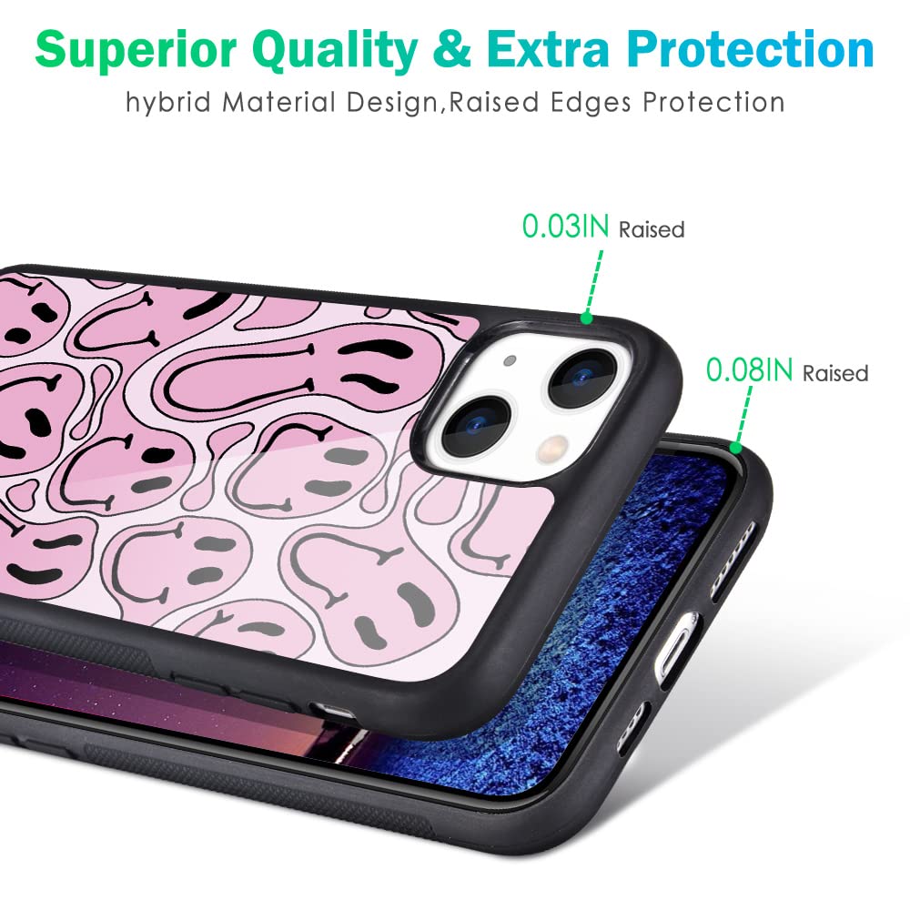 Maycari Compatible With Iphone 13 Case Pink Funny Face, Hard Back Cover With Cute Trippy Pattern Design Soft Tpu Bumper Phone Ca