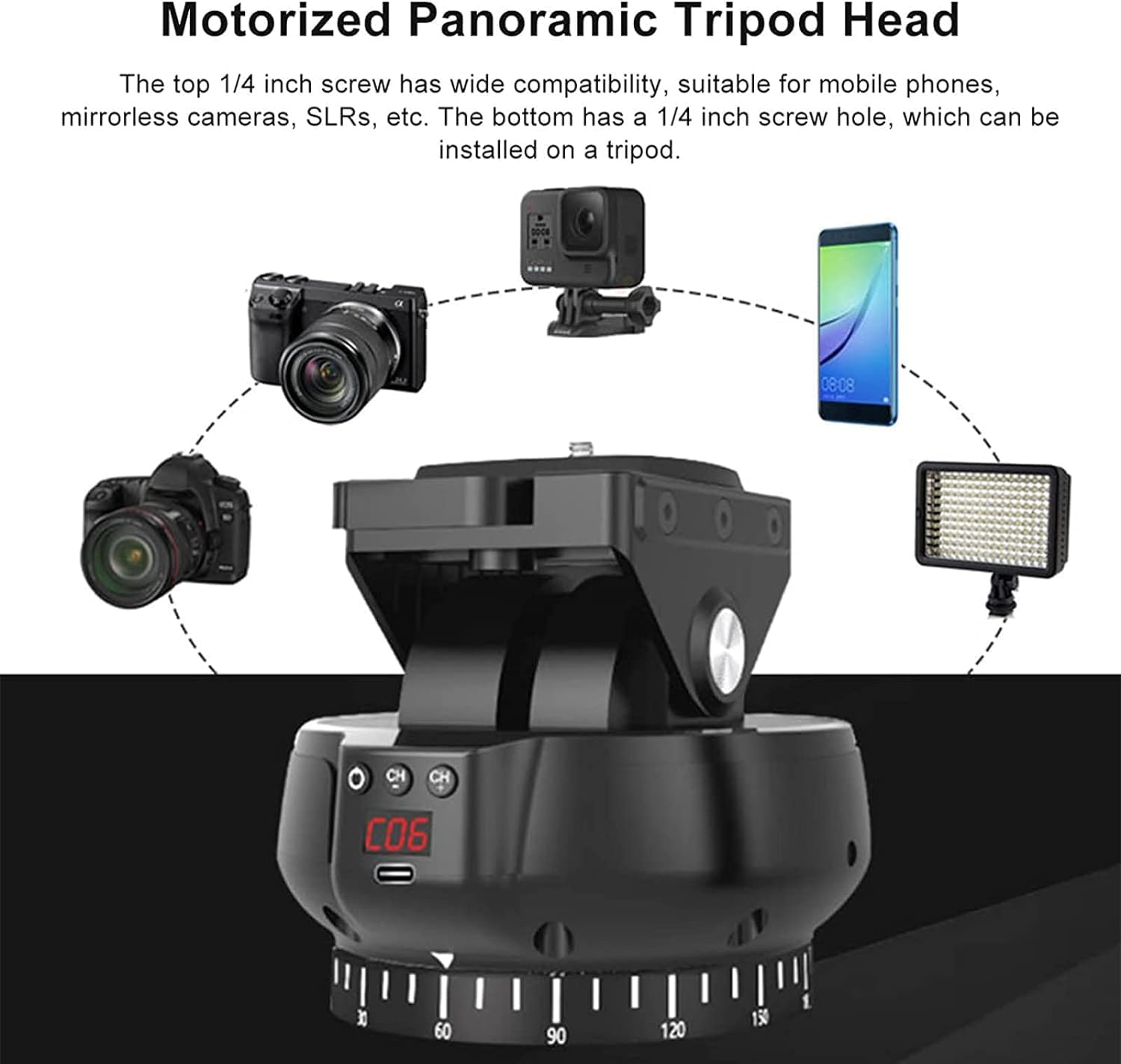 Motorized Pan Tilt Head, 360 Rotation Motorized Panoramic Head, Remote Control Pan Tilt Professional Multifunctional Motorized P