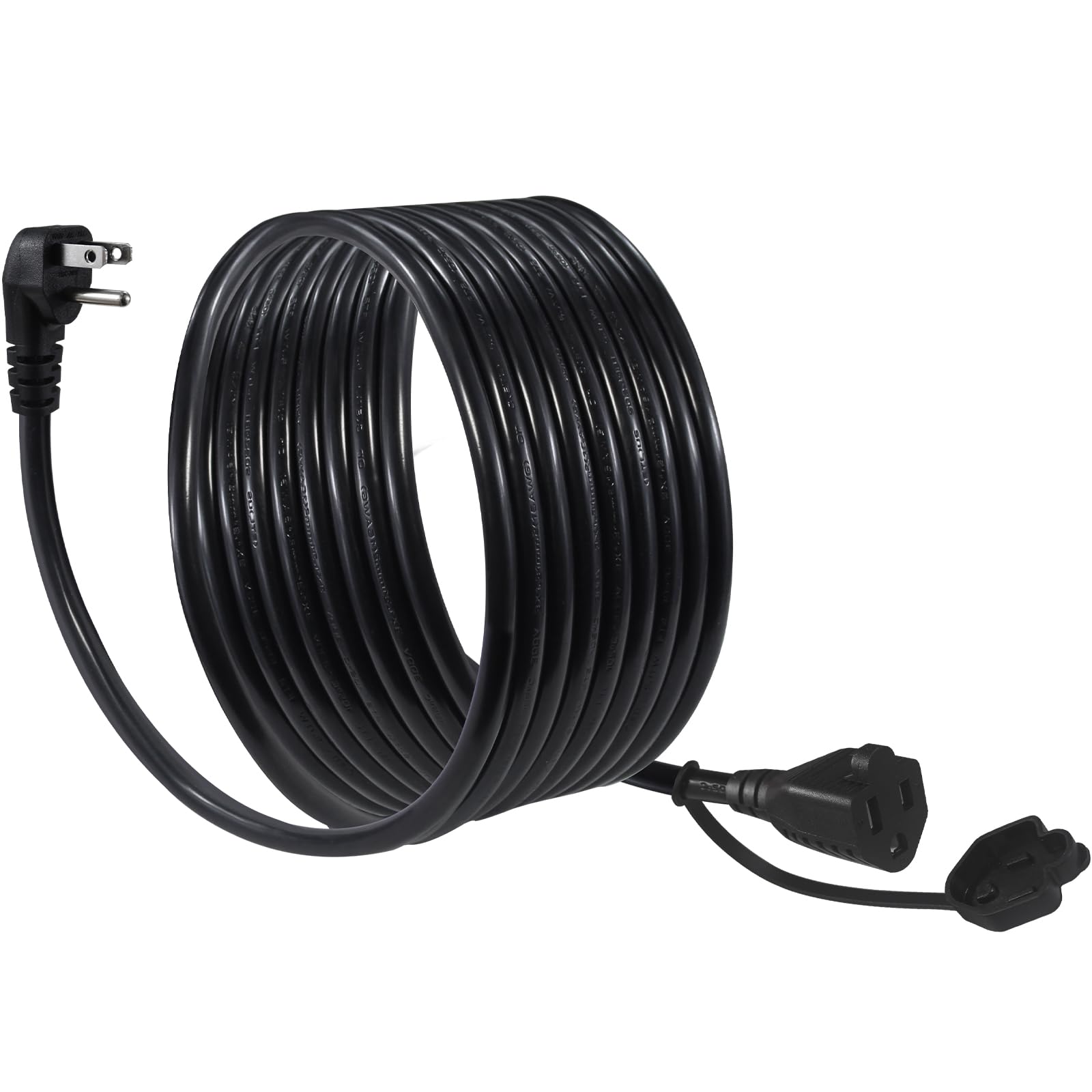 15Ft Black Outdoor Extension Cord   Sjtw 16Awg Weatherproof Grounded 3Prong Extension Cord With 90 Degree Flat Plug,1625W Flexib