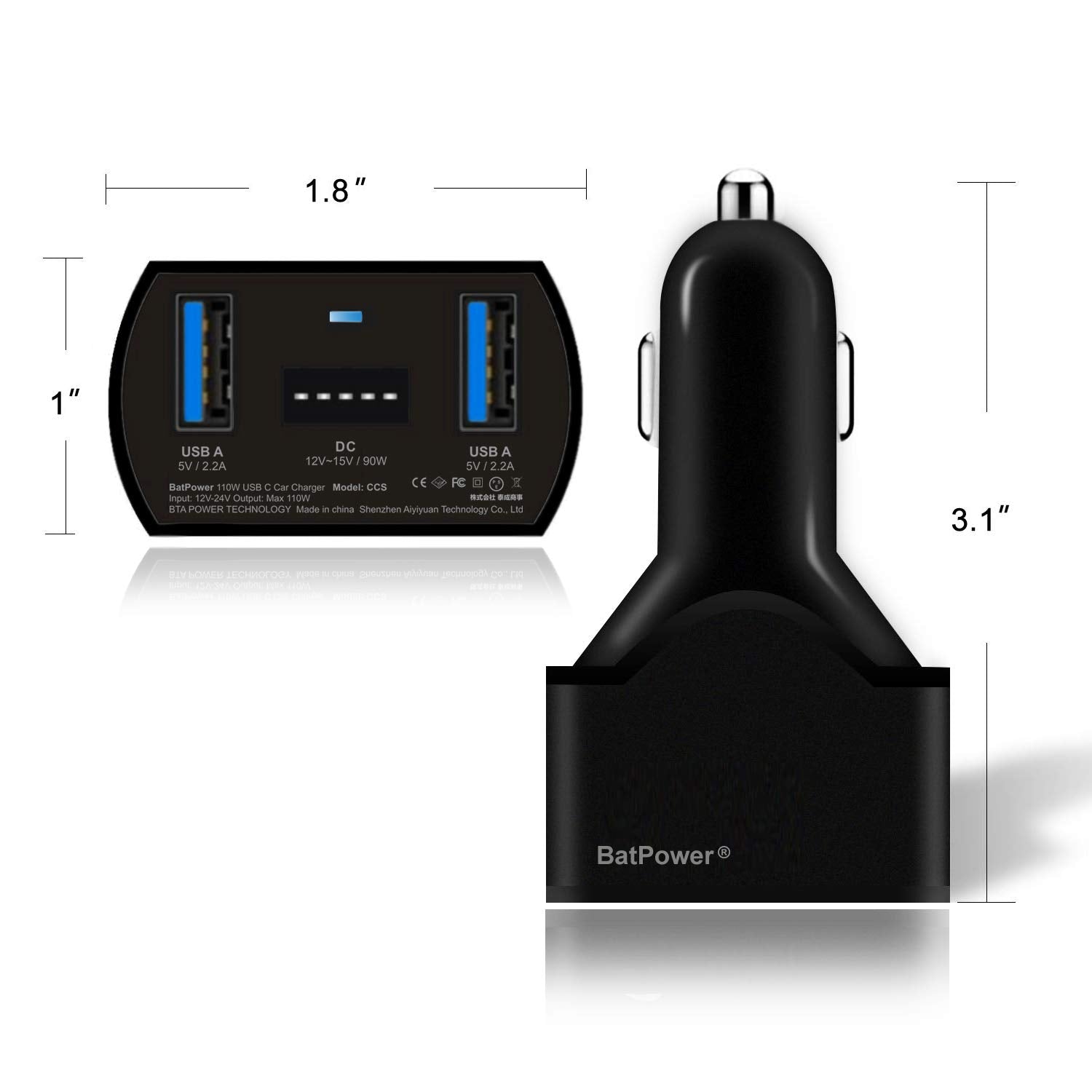 Batpower Ccs 110W Surface Laptop Car Charger Compatible With Microsoft Surface Book Laptop 4 3 2 1 Surface Pro 8 X 7 6 5 4 3 Go