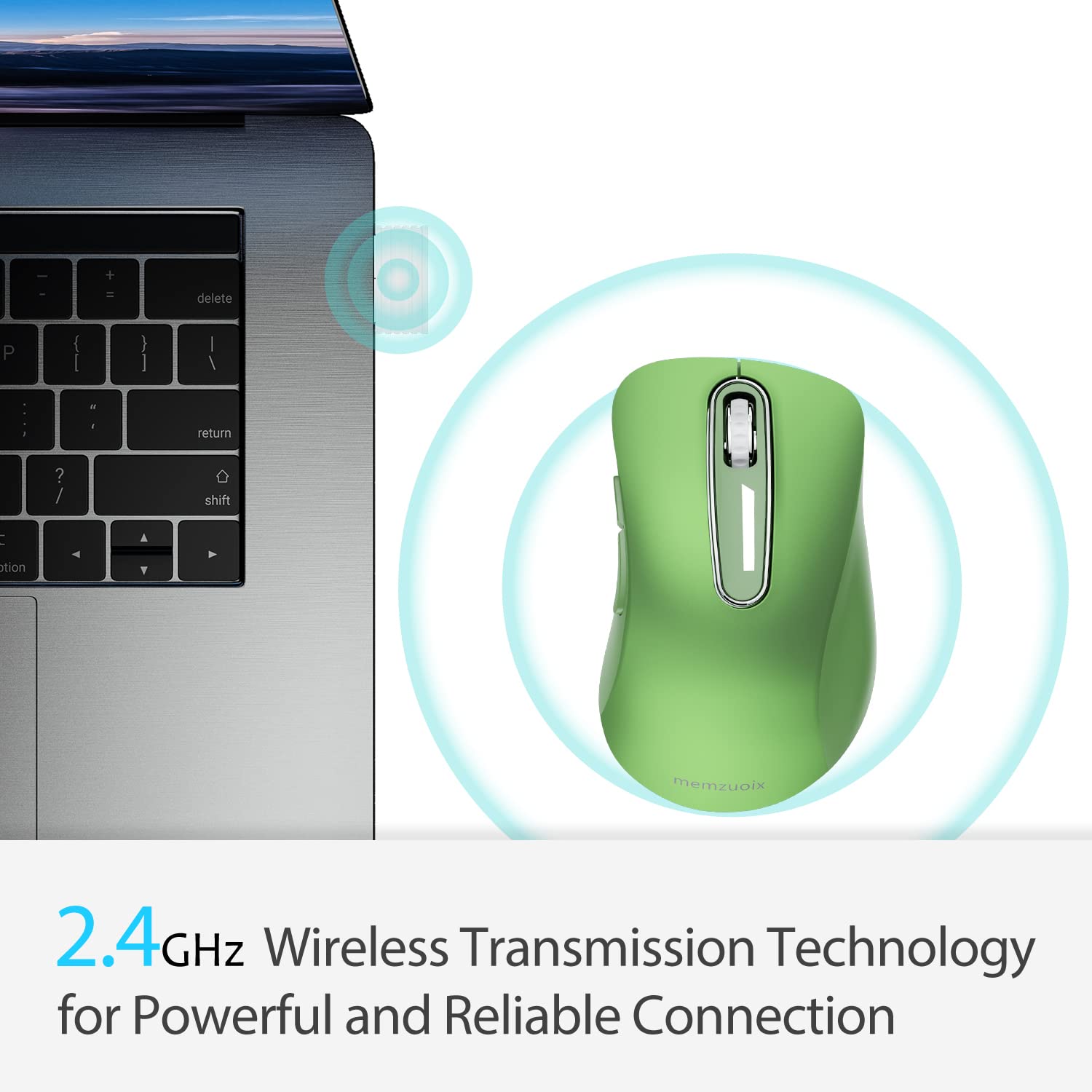 Memzuoix 2.4G Wireless Mouse, 1200 Dpi Mobile Optical Cordless Mouse With Usb Receiver, Portable Computer Mice Wireless Mouse For Laptop, Pc, Desktop, Macbook, 5 Buttons (Mint Green)