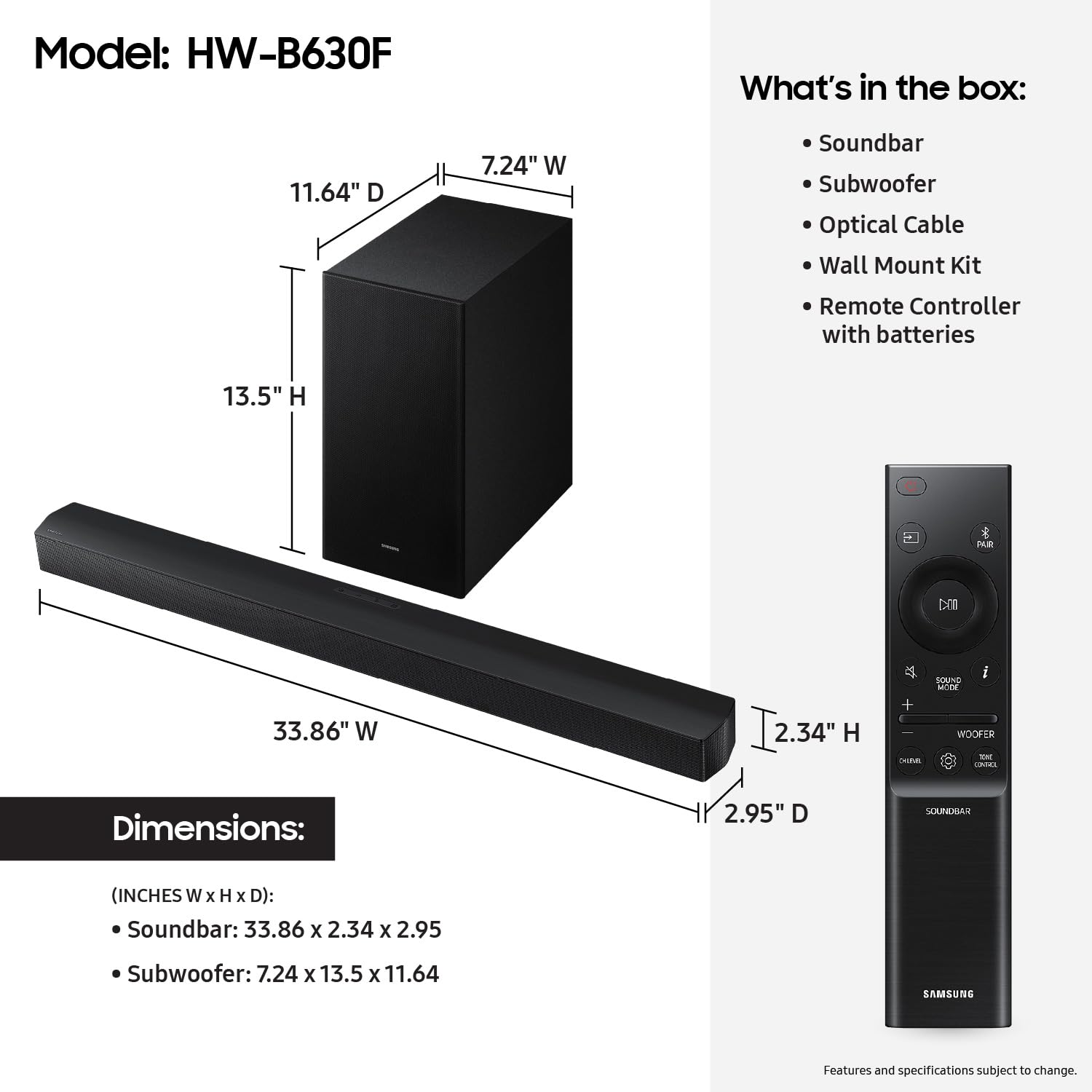 Samsung B-Series Soundbar Hw-B630F 3.1 Ch Dts Virtual:X Soundbar With Subwoofer (2025 Model) One Remote Control, Voice Enhance M