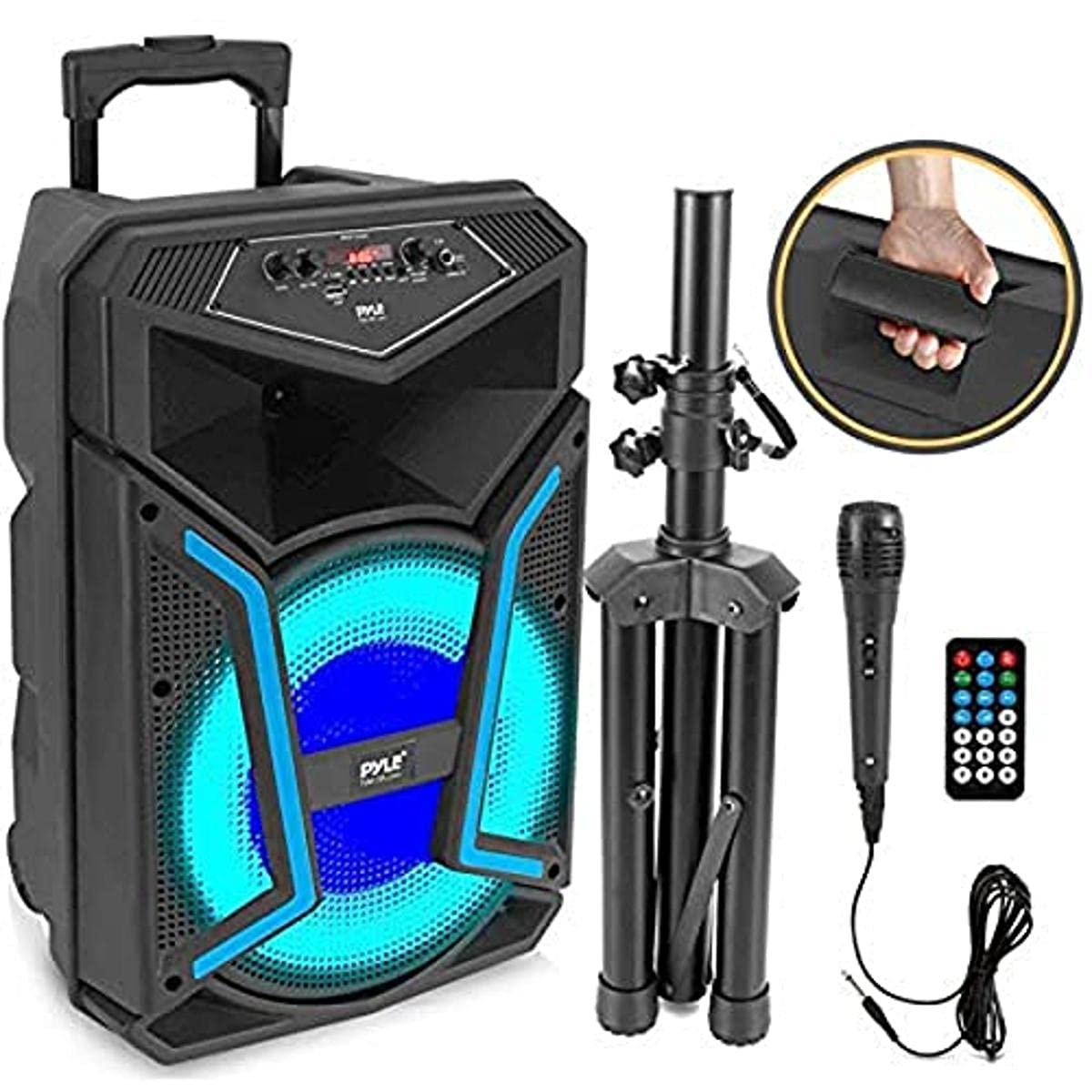 Pyle Portable Bluetooth PA Speaker System-800W Outdoor Bluetooth Speaker Portable PA System w/Microphone in, Party Lights, MP3/U