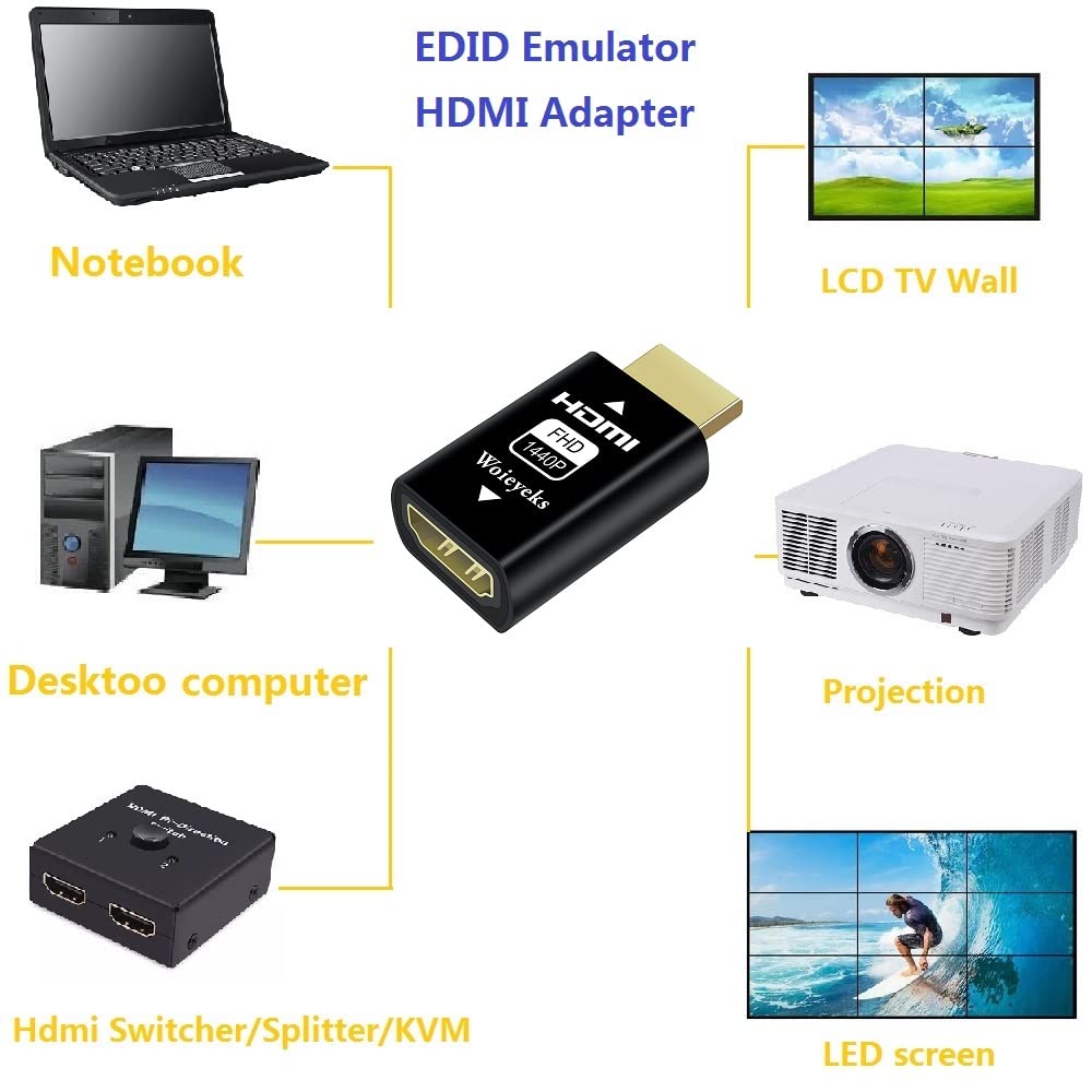 Woieyeks Hdmi Edid Emulator Passthrough (2K 2560X1440@60Hz Default Resolution) For Mac Thunderbolt To Hdmi Switches/Extender/Av