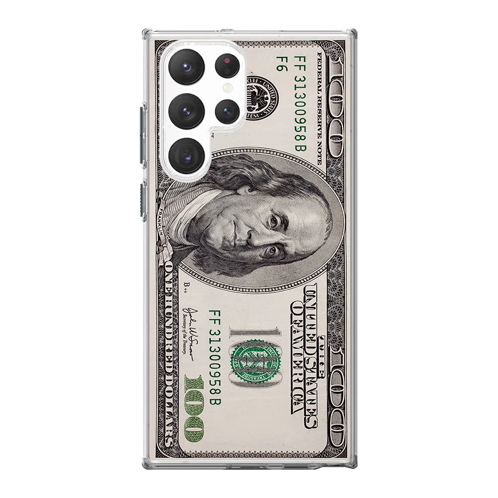 Blingy'S Samsung Galaxy S23 Ultra Case, Fun One Hundred Dollar Bill Pattern Money Style Soft Tpu Protective Case Compatible For