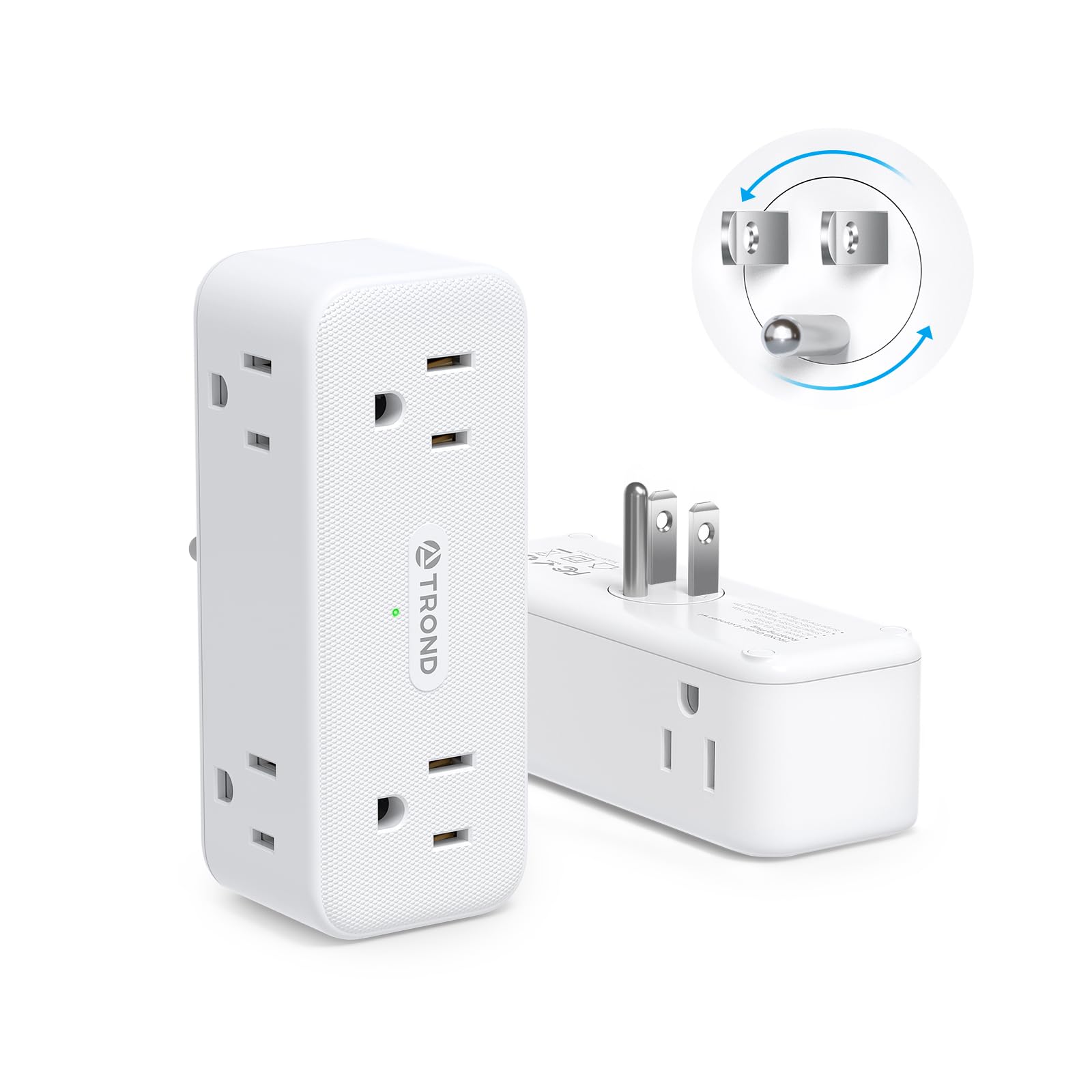 Trond Multi Plug Outlet Extender 2 Pack   6 Ac Outlet Splitter With Rotating Plug 360, 900J Surge Protector, 3 Way Multiplug Exp
