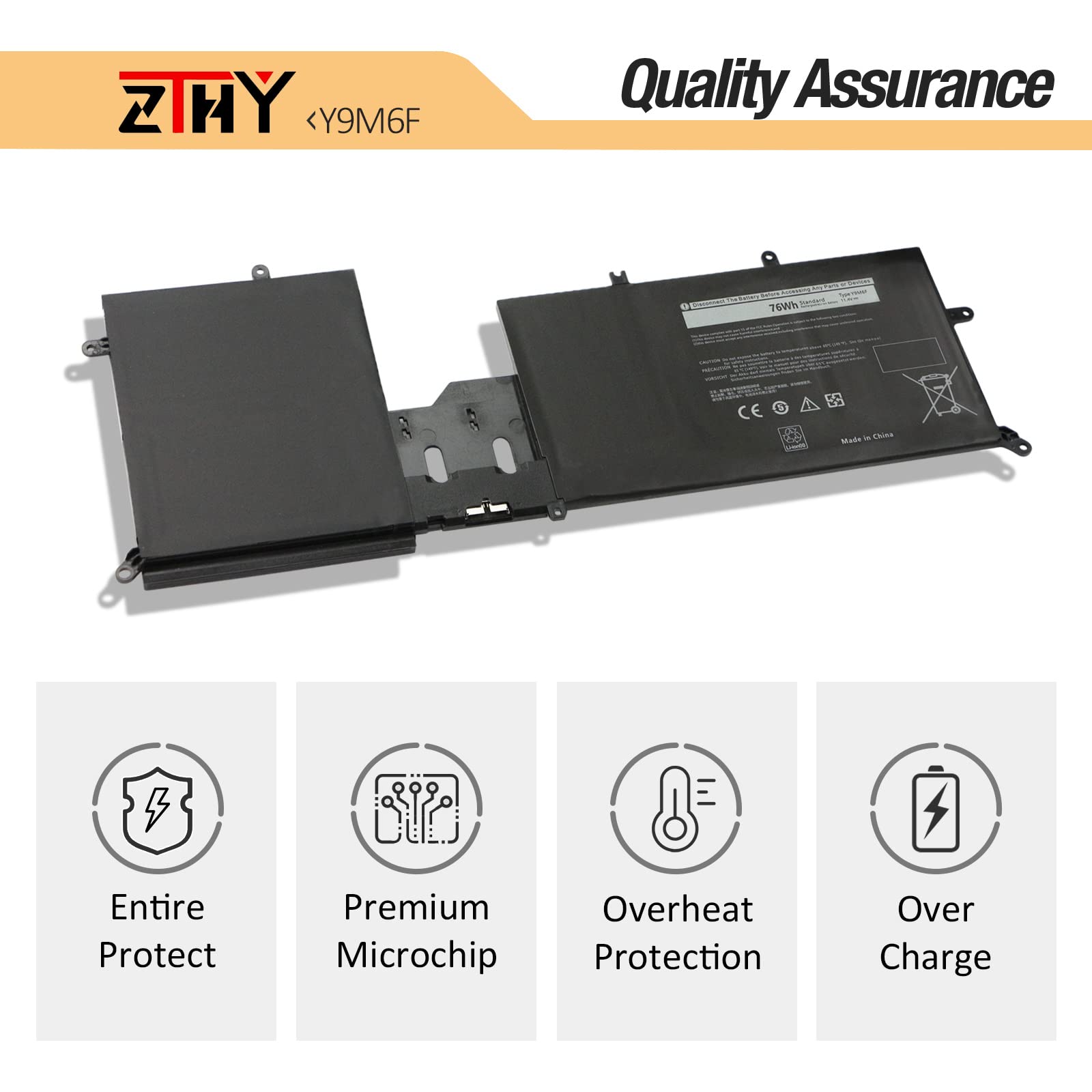 ZTHY Laptop Battery Y9M6F for Dell Alienware M15 R2 M17 R2 76Wh 11.4V Black