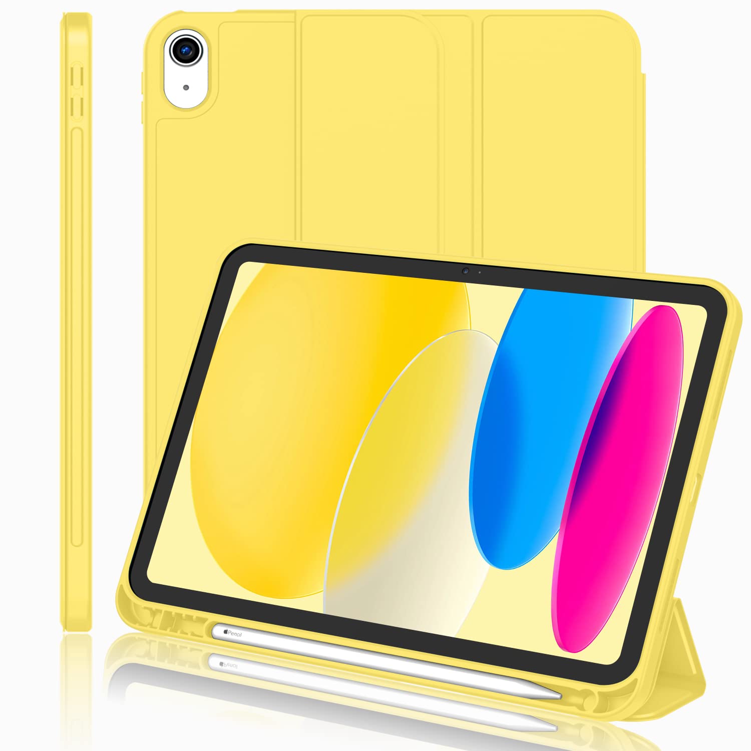 Imieet New Ipad (A16) 11Th Generation Case 11 Inch 2025, Ipad 10Th Generation Case 2022 10.9 Inch With Pencil Holder, Trifold Stand Smart Cover With Soft Tpu Back,Auto Wake/Sleep(Yellow)