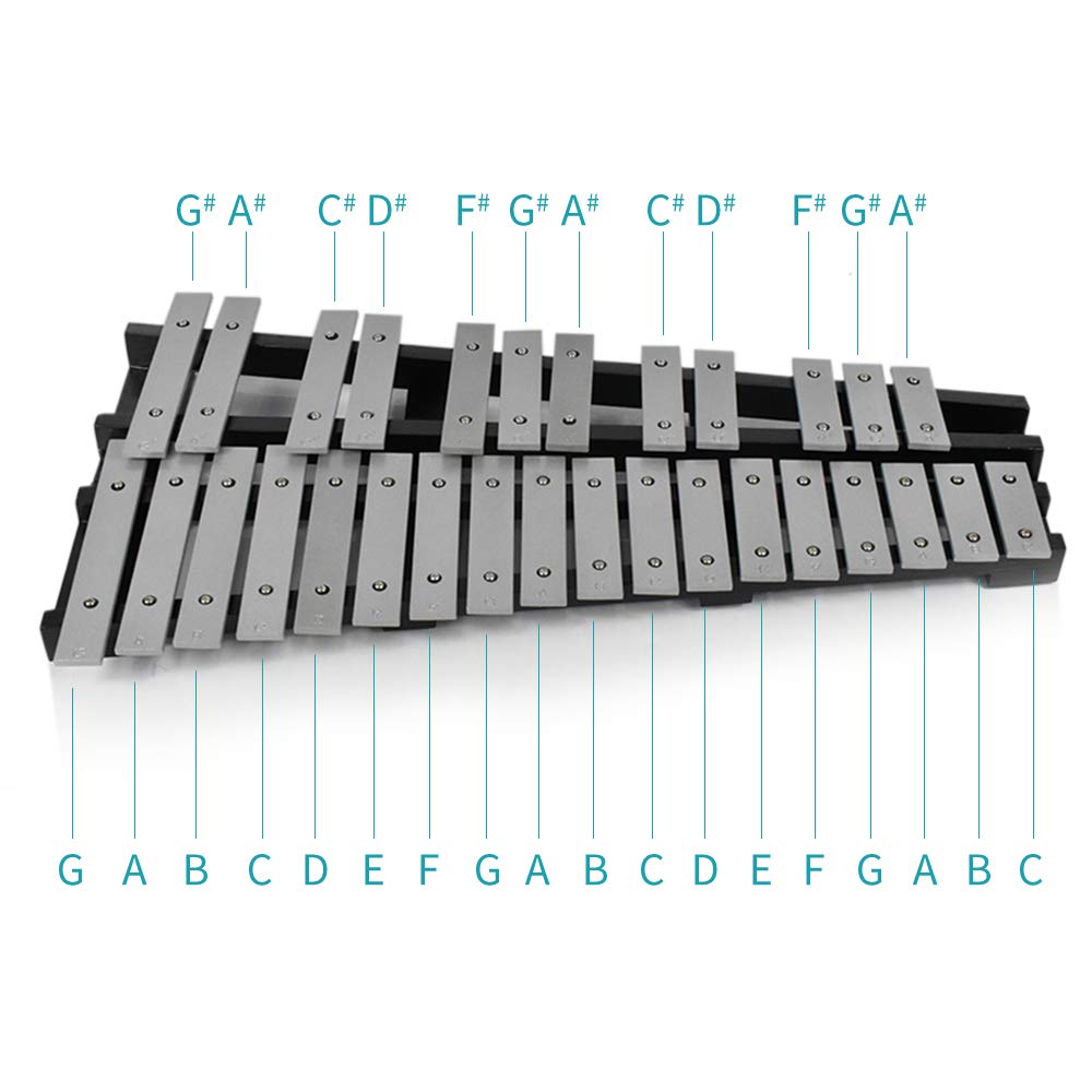 Ennbom 30 Notes Foldable Glockenspiel Xylophone Vibraphone Percussion Instrument (Black Frame, 4 Mallets)