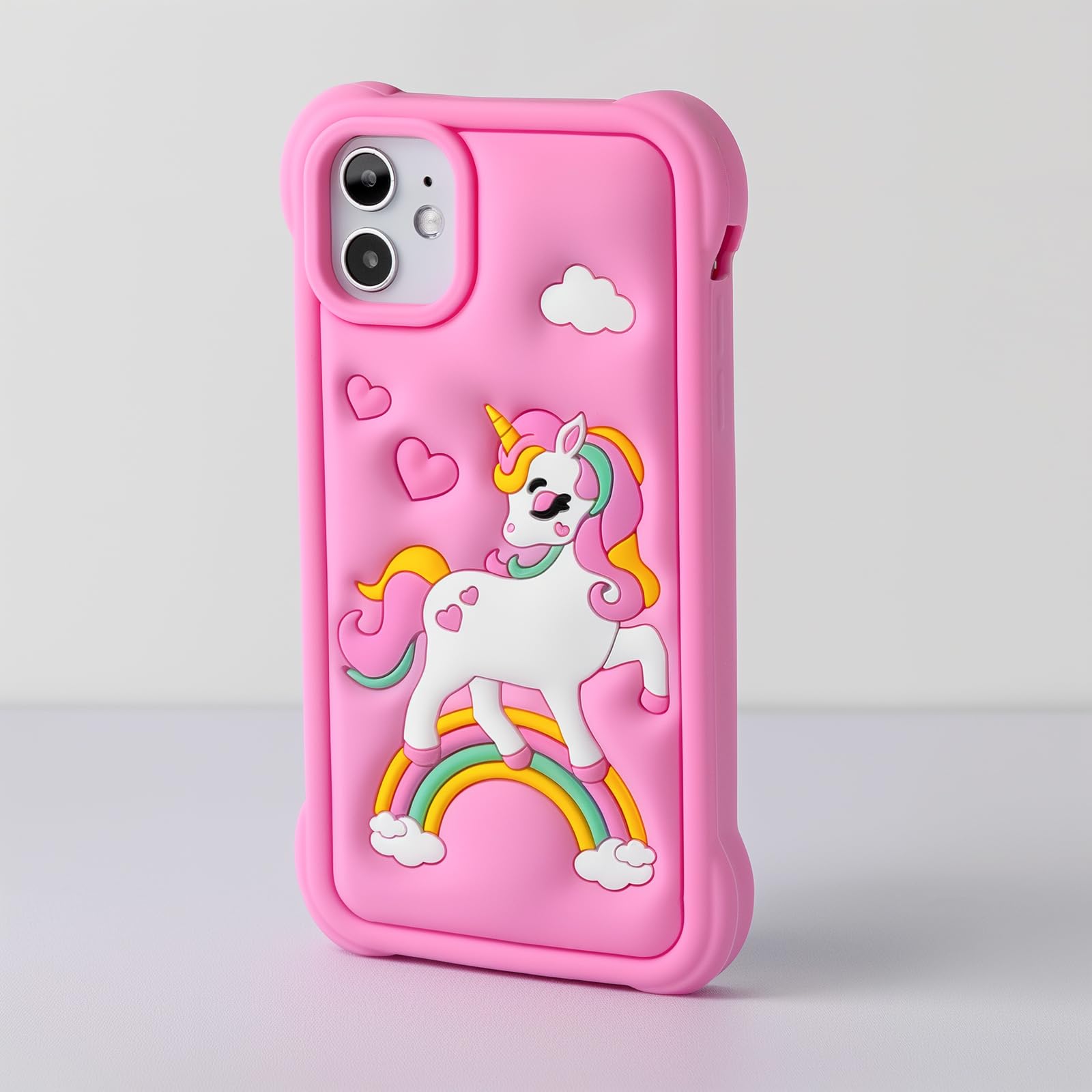 Mouzor Cute Pink Rainbow Unicorn Case Compatible With Iphone 11 Case, Horse Kawaii Animals 3D Cartoon Soft Silicone Heavy Duty P