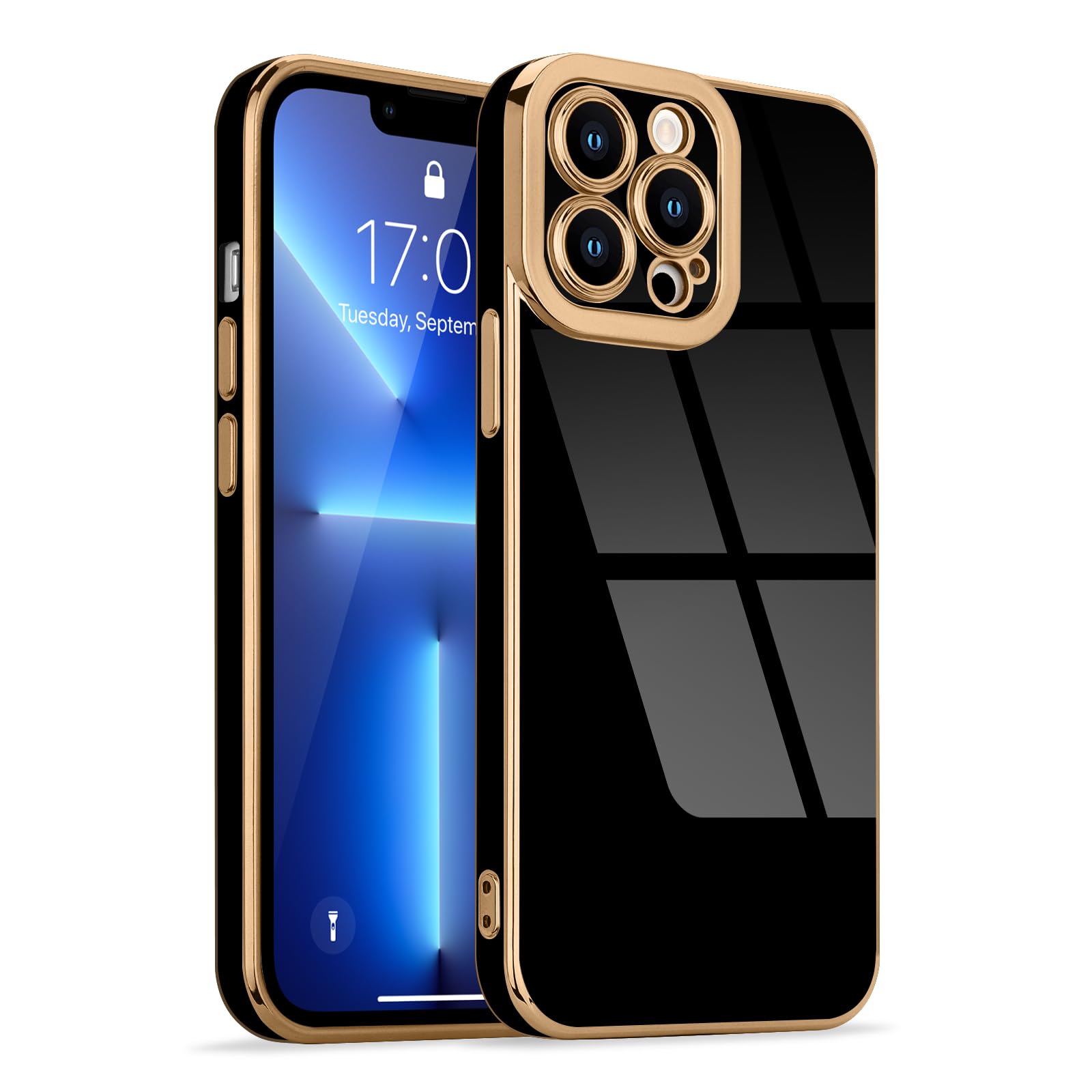 Lafunda Designed For Iphone 13 Pro Max Case, Luxury Plating Cases For Women Girls Cute Golden Edge Shockproof Tpu Bumper Cover W