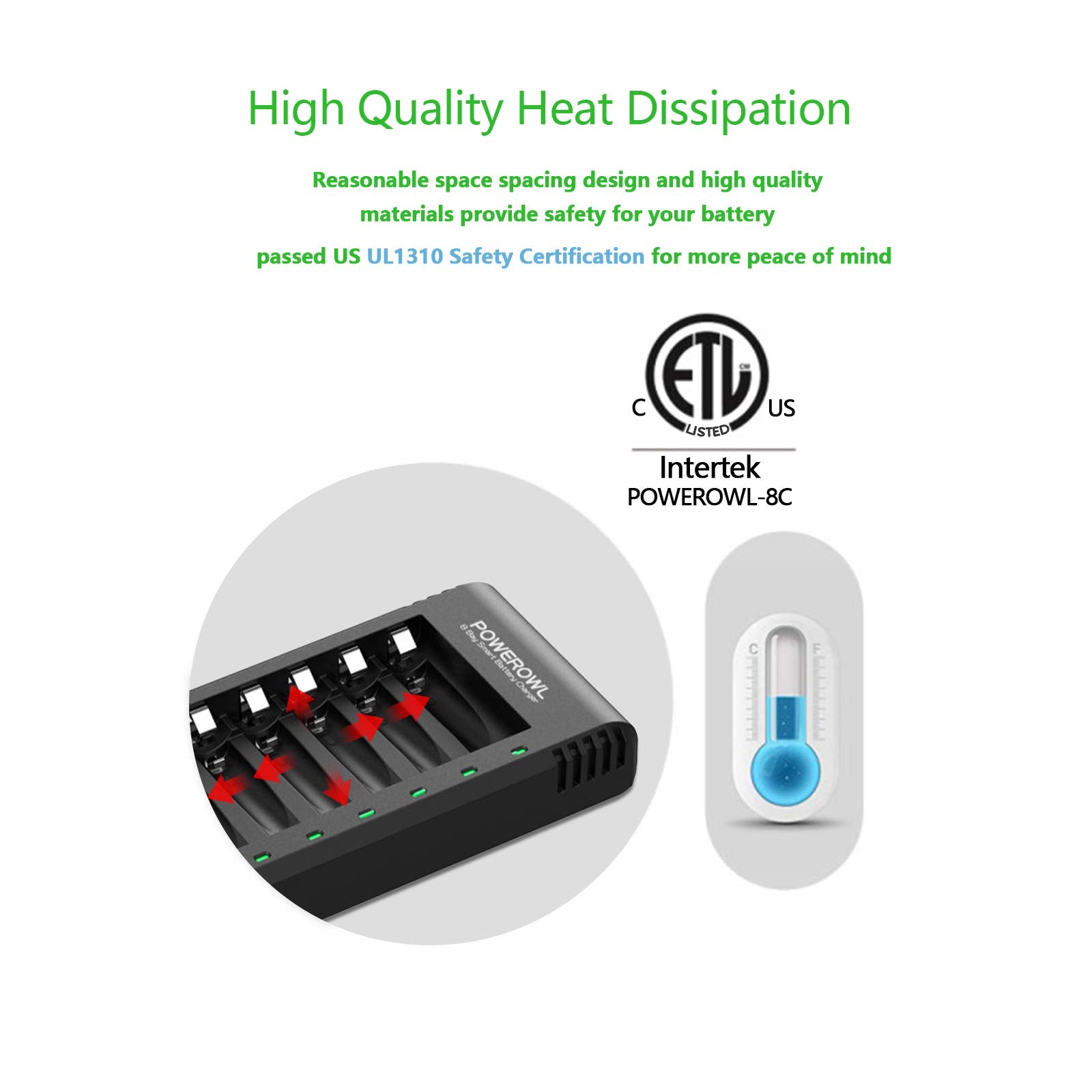 Powerowl 8 Bay Aa Aaa Battery Charger, Usb High Speed Charging, Independent Slot, For Ni Mh Ni Cd Rechargeable Batteries, No Ada