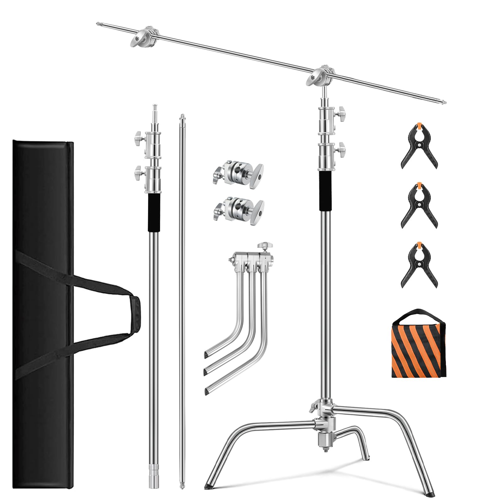 Heavy Duty C Stand 10.8Ft/330Cm With Holding Arm Carry Bag Sandbag 3*Clip 2*Grip Head Stainless Steel Photography Light Stand C 