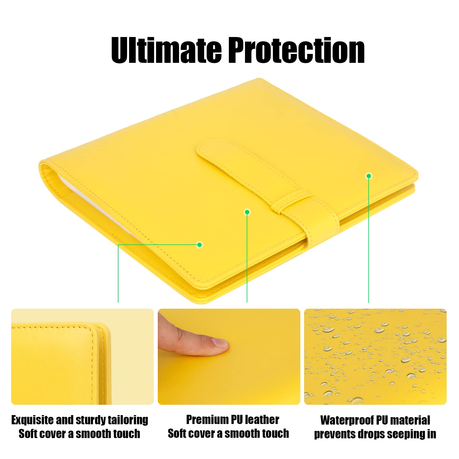 256 Pockets Photo Album For Fujifilm Instax Mini Camera, Photo Album For Polaroid, Leather Cover, Photo Album For Instax Mini 12 11 9 40 90 8 7 Evo Liplay Instant Camera, 2X3 Photo Album (Yellow)