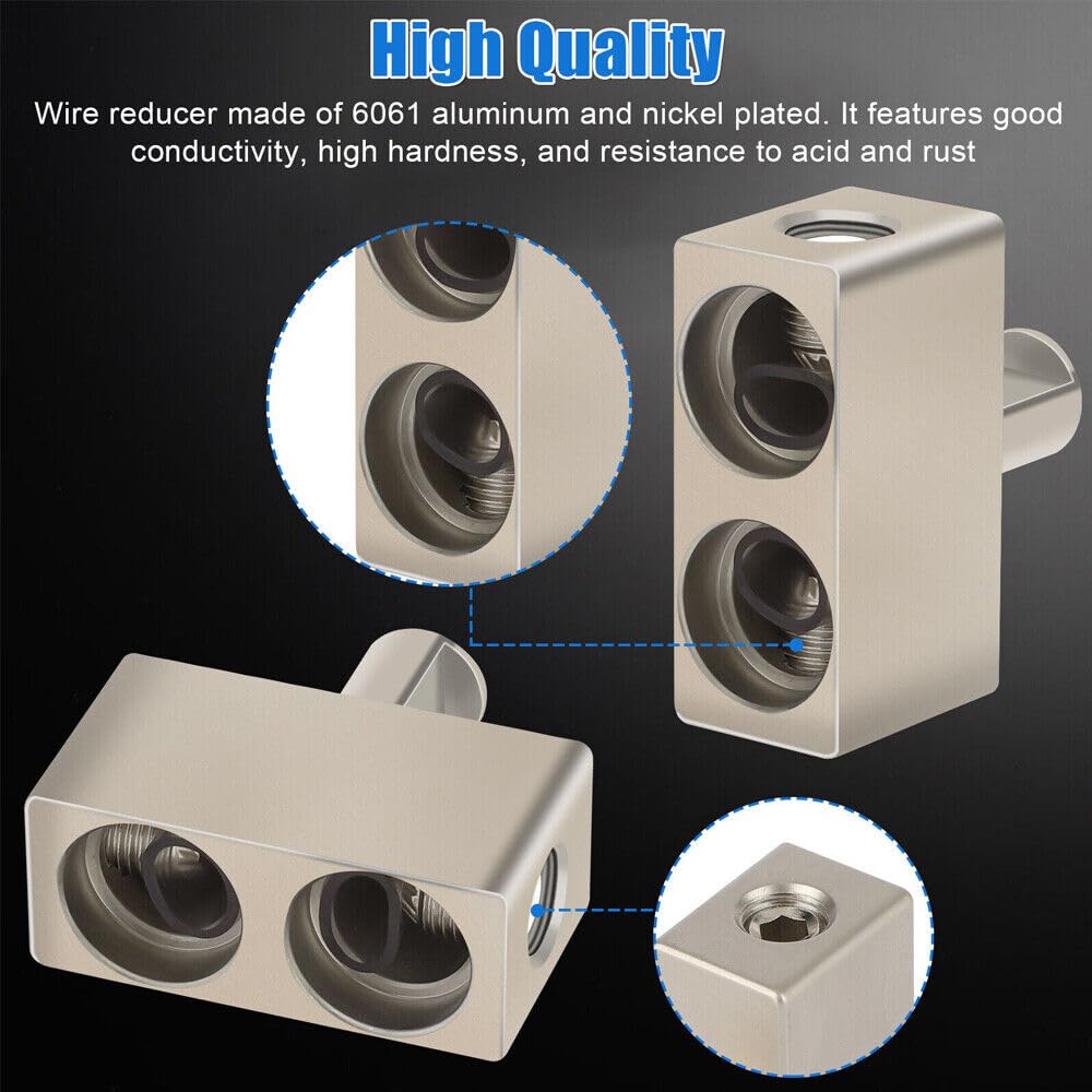4Pcs Car Audio Power/Ground Dual 1/0 Gauge To 1/0 Gauge Offset Amp Input Reducers