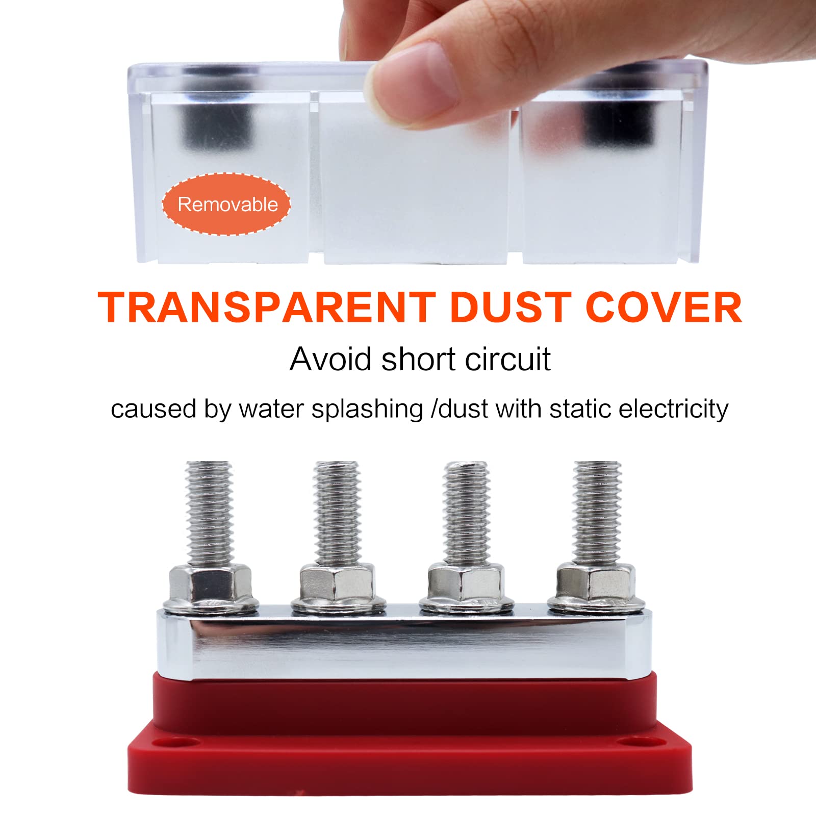 Amomd 2Pcs 600A Bus Bar 4 Studs (3/8 Inch) M10 High Current Nickel Plated Copper Distribution Block Negative Electrical Battery