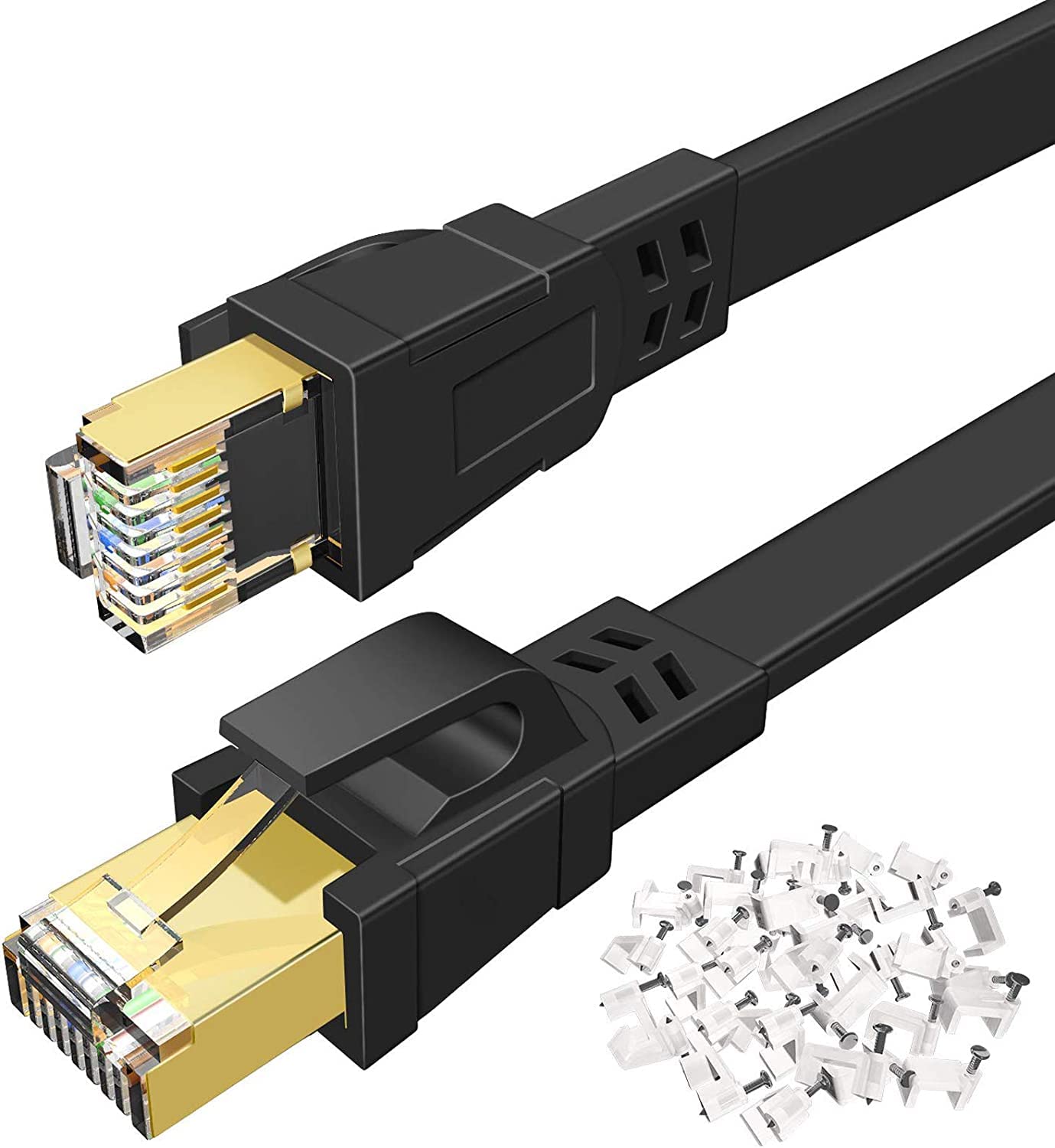 DEEGO Cat 8 Ethernet Cable 100 FT, High Speed Flat Network Cable Shielded with Gold Plated RJ45 Connector, 30AWG LAN Gaming Ethe