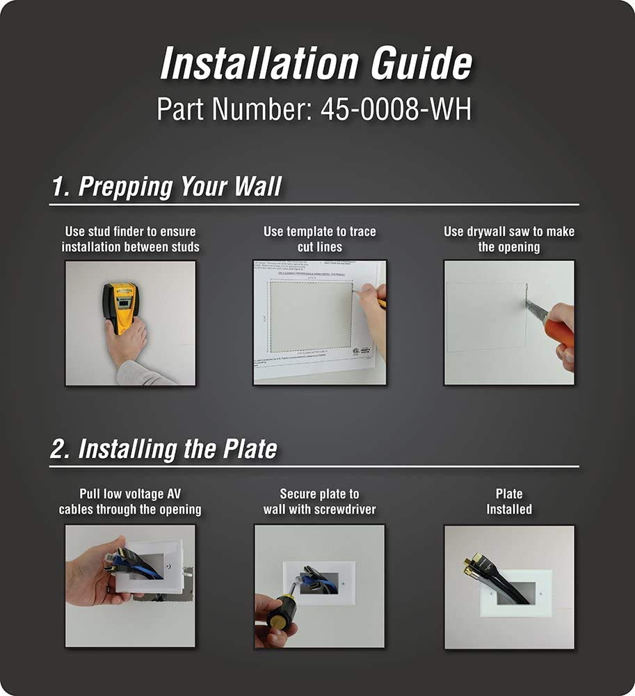 Data Comm Electronics 45 0008 Bk Easy Mount Recessed Low Voltage Cable Plate   Black