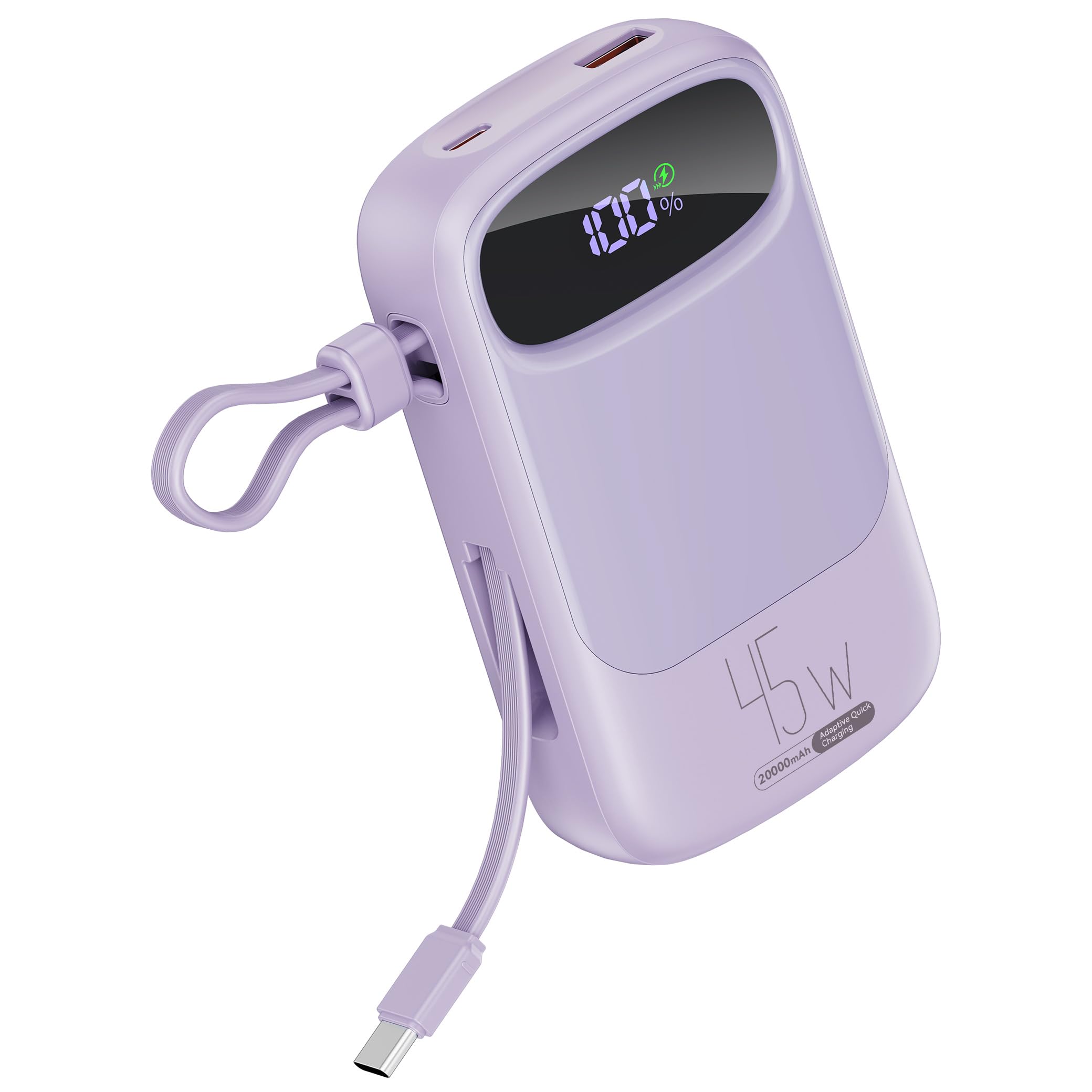 RETMSR Portable Charger 20000mAh 45W USB C Fast Charging, Builtin Cable