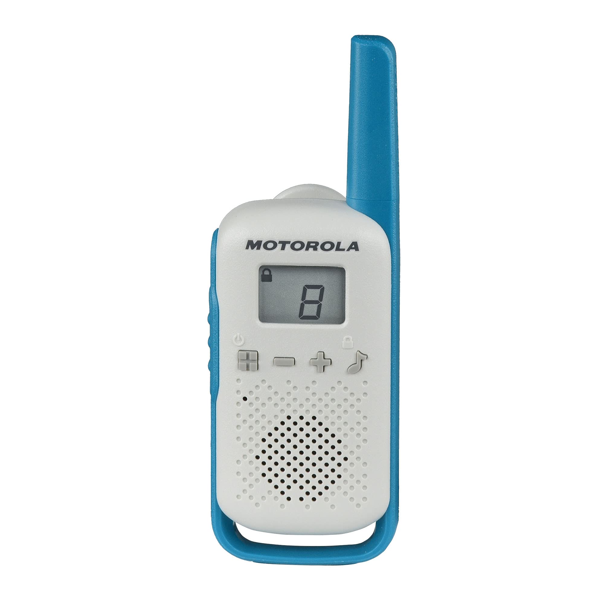 Motorola Solutions, Portable Frs, T114, Talkabout, Two Way Radios, Battery Operated, 22 Channel, 16 Mile, White/Blue, 2 Pack