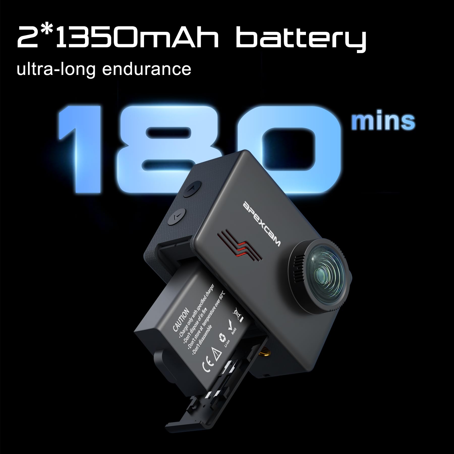 Apexcam Action Camera 4K Touch Screen, 131Ft Waterproof Camera Underwater, 60Fps 64Mp Sports Camera Helmet For Vlog, 170  Wifi C