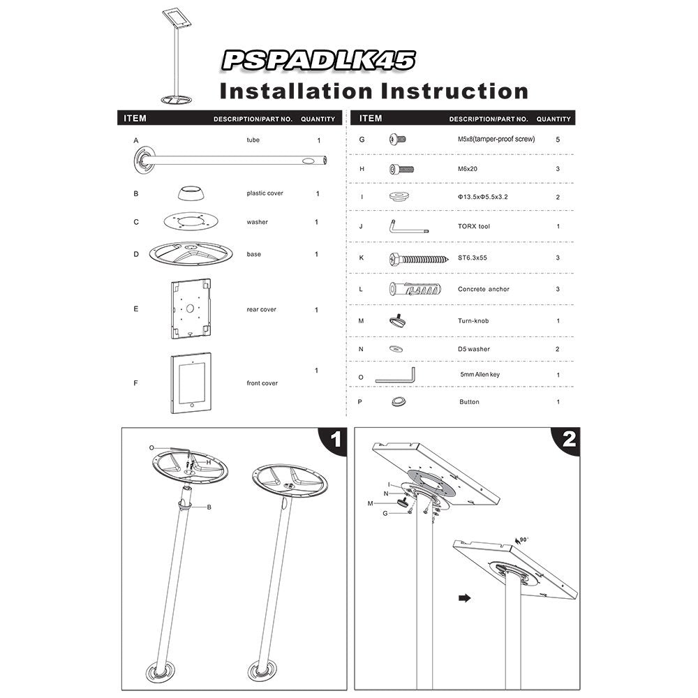 Pyle Anti Theft Tablet Security Stand Kiosk   Heavy Duty Aluminum Metal Floor Standing Mount Tablet Case Holder Display W/ 37.80