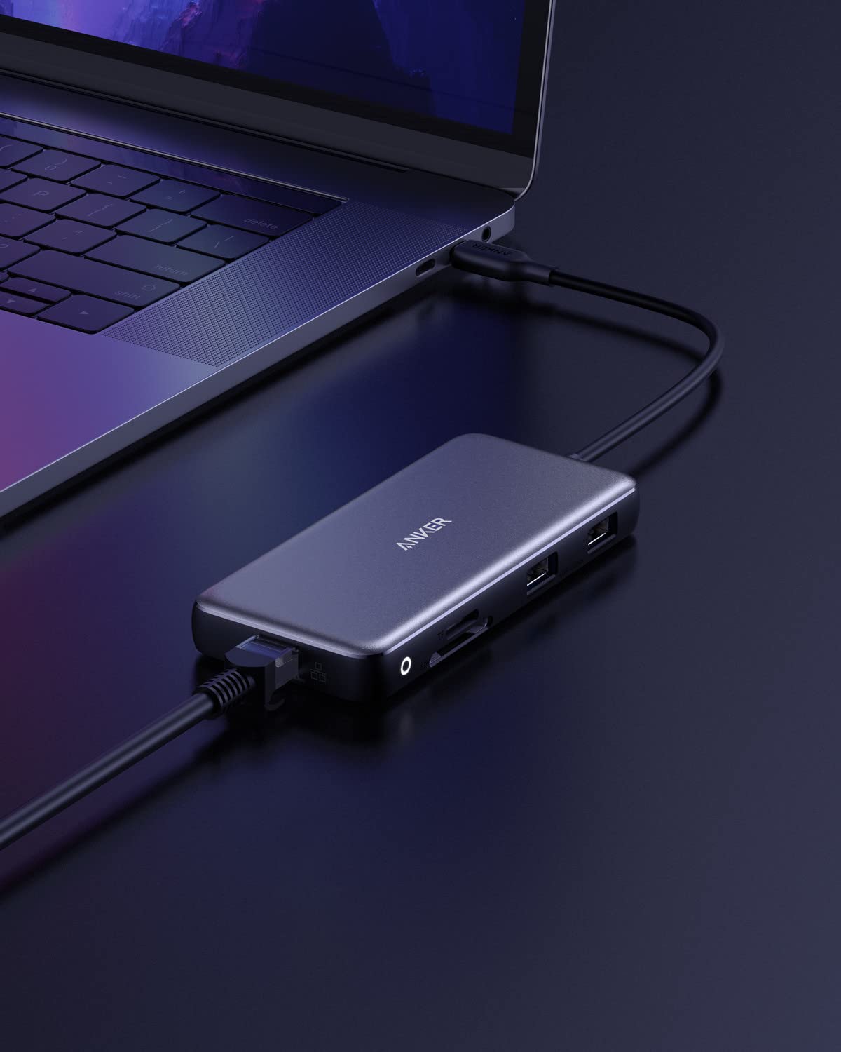 Anker 555 Usb-C Hub (8-In-1) For Notebook/Monitor - Memory Card Reader - Microsd, Sd - 100W - 4K 3840X2160 - 2 Usb-A Ports - 1 U