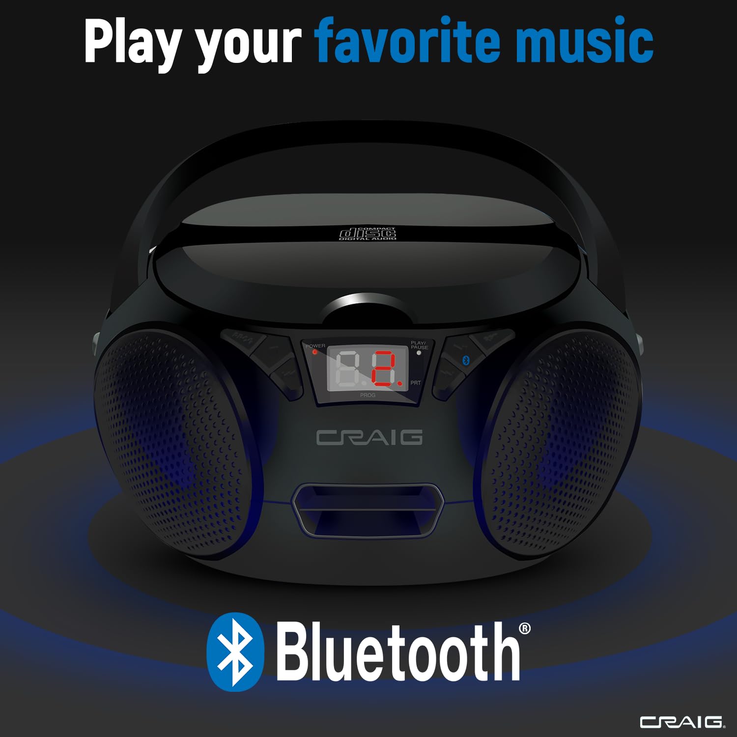 |Craig Cd6925 Portable Top Loading Stereo Cd Boombox With Am/Fm Stereo Radio | Bluetooth Wireless (Black, Bluetooth) | No Headph