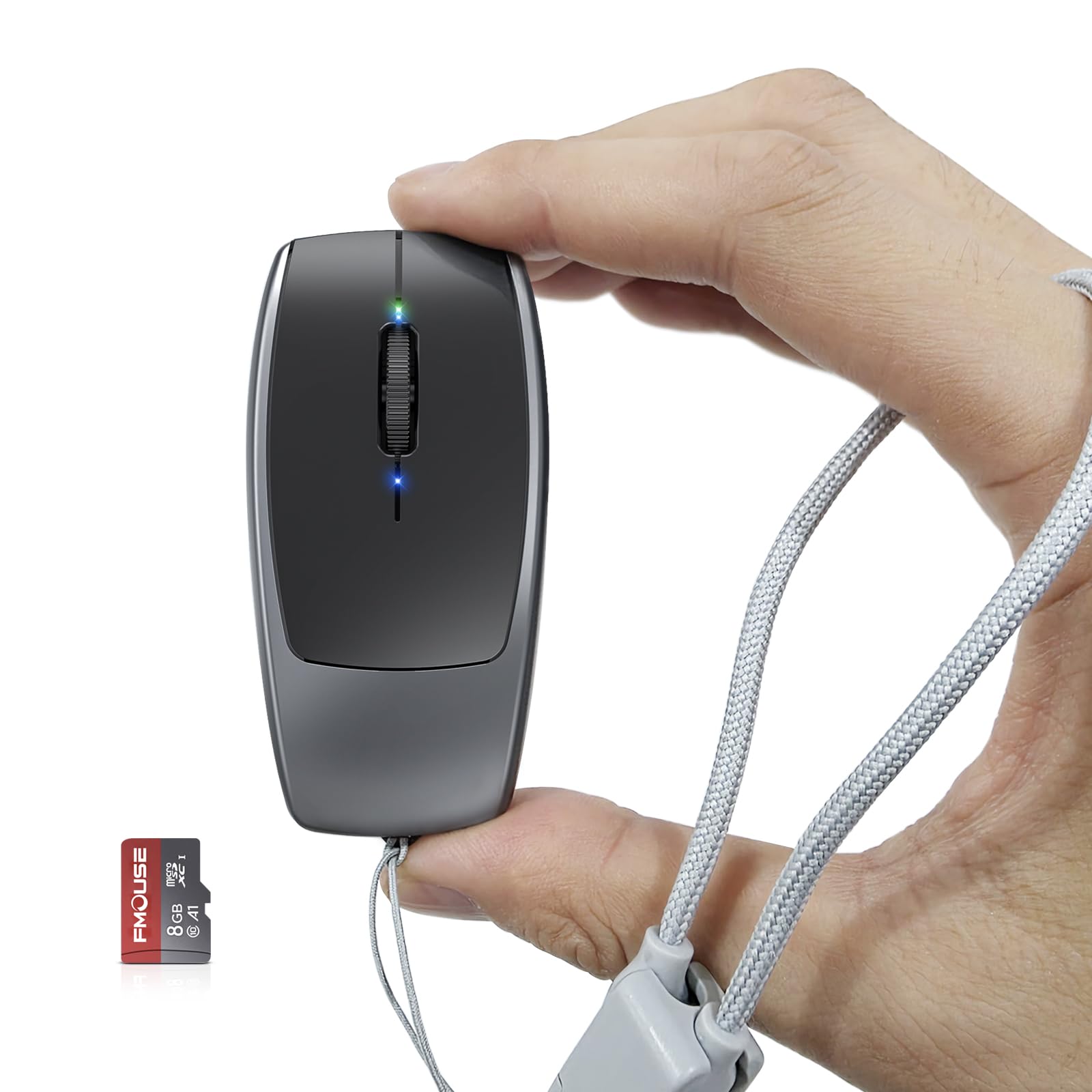 FMOUSE Ultra-Compact 2-in-1 Wireless Bluetooth Mouse + TF Card Reader - Free 8GB TF Card, Rechargeable, Type-C to USB Adapter, U