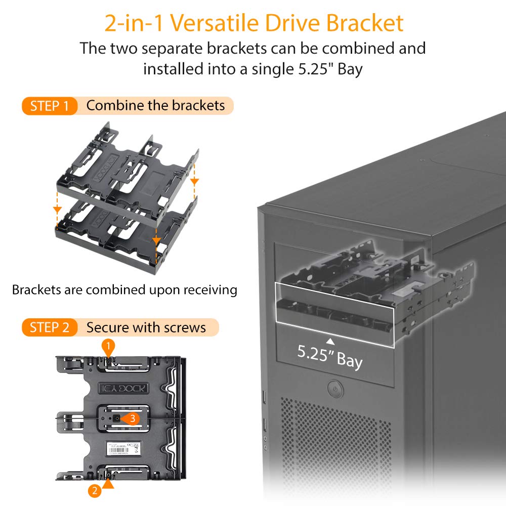 ICY DOCK 4 Bays Dual 2 x 2.5 inch Hard Drive SSD Mounting Bracket Adapter for External 5.25� Bay | Flex FIT Quattro MB344SP