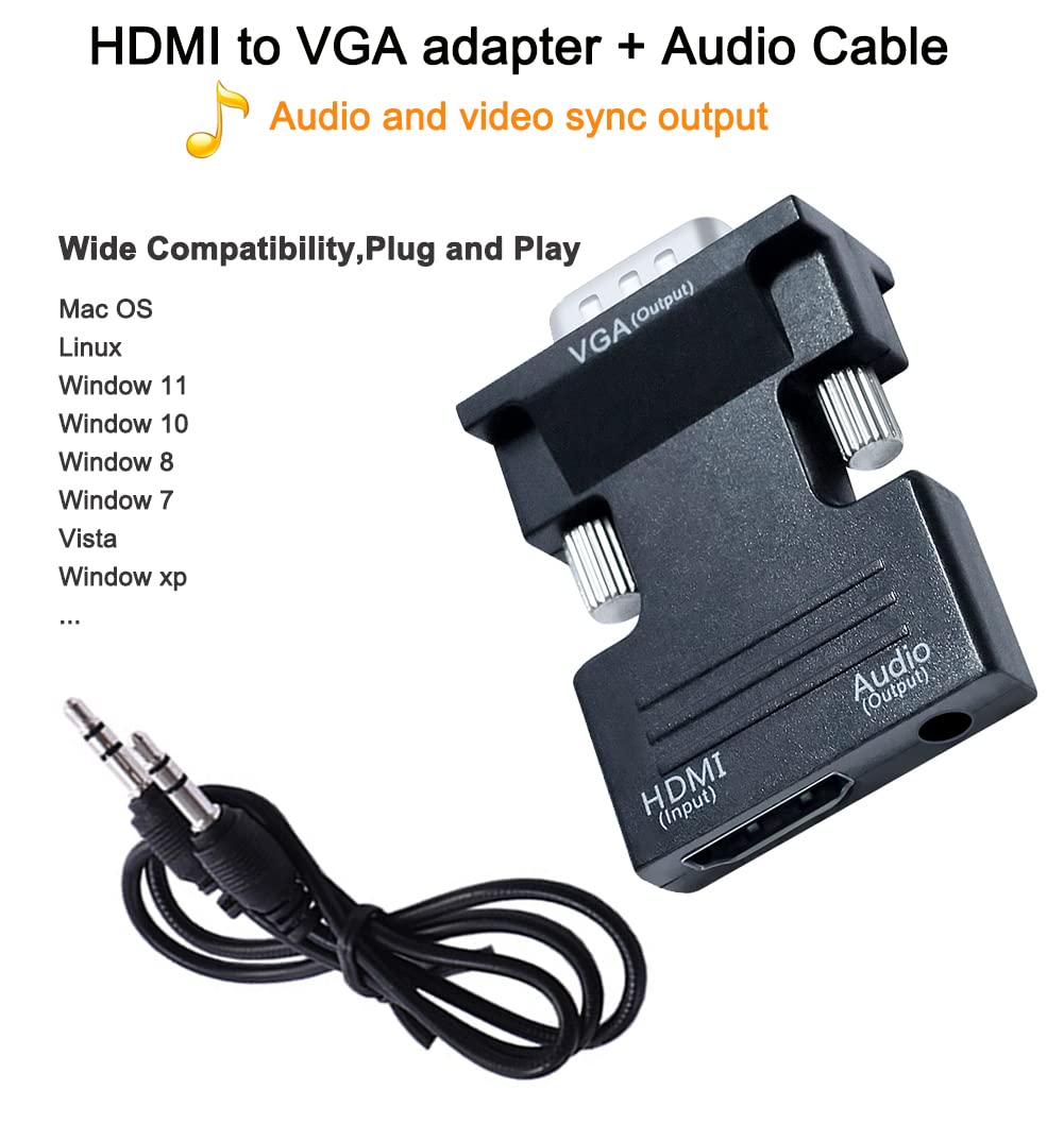 Dtech Hdmi To Vga Adapter With 3.5Mm Audio Port (Pc Hdmi Source Output To Vga Tv) For Old Computer Monitor Laptop Projector 1080