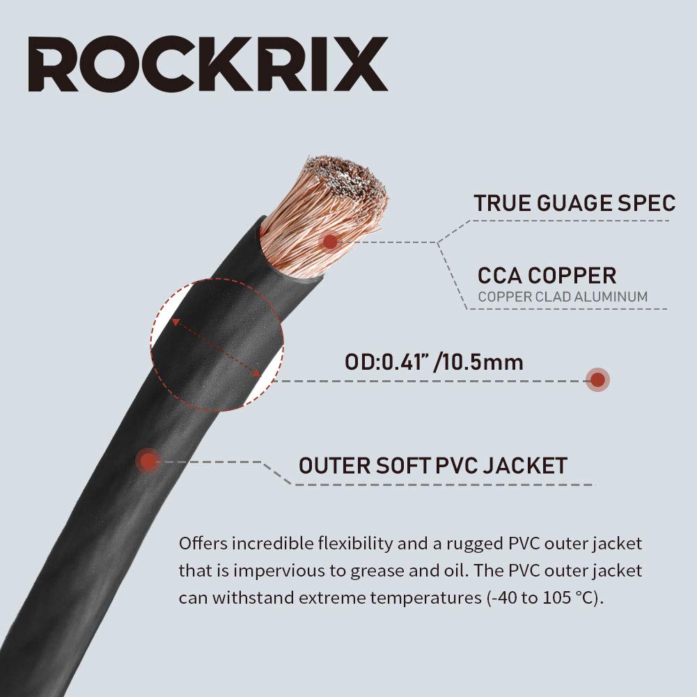 Rockrix 4 Gauge Black 25Ft Amplifier Amp Power/Ground Wire Soft Touch Cable