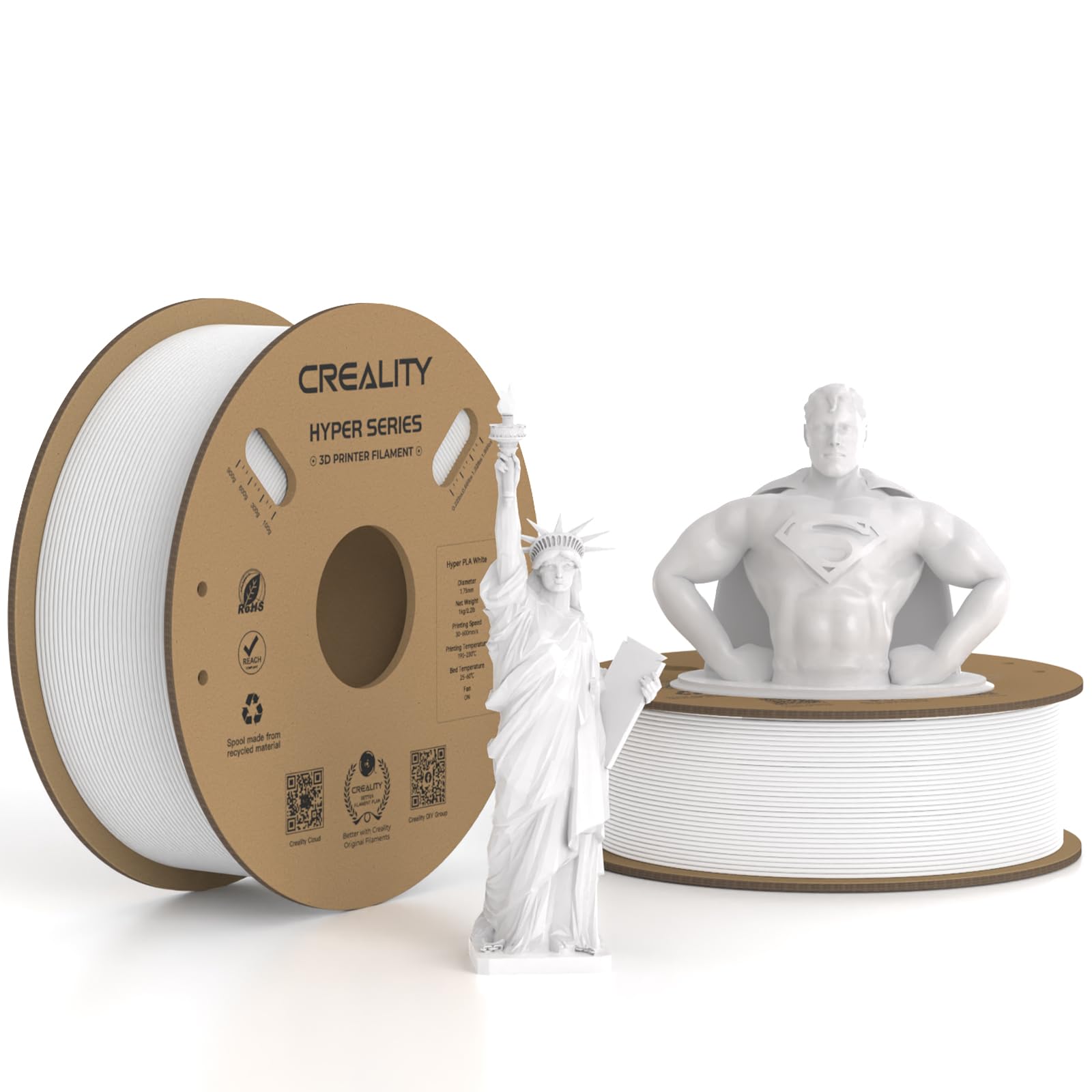 Creality Hyper Pla Filament 1.75Mm White 2Kg, 30 600Mm/S High Speed Pla 3D Printer Filament, 2 Pack 1Kg Spool(2.2Lbs) Pla, Dimen