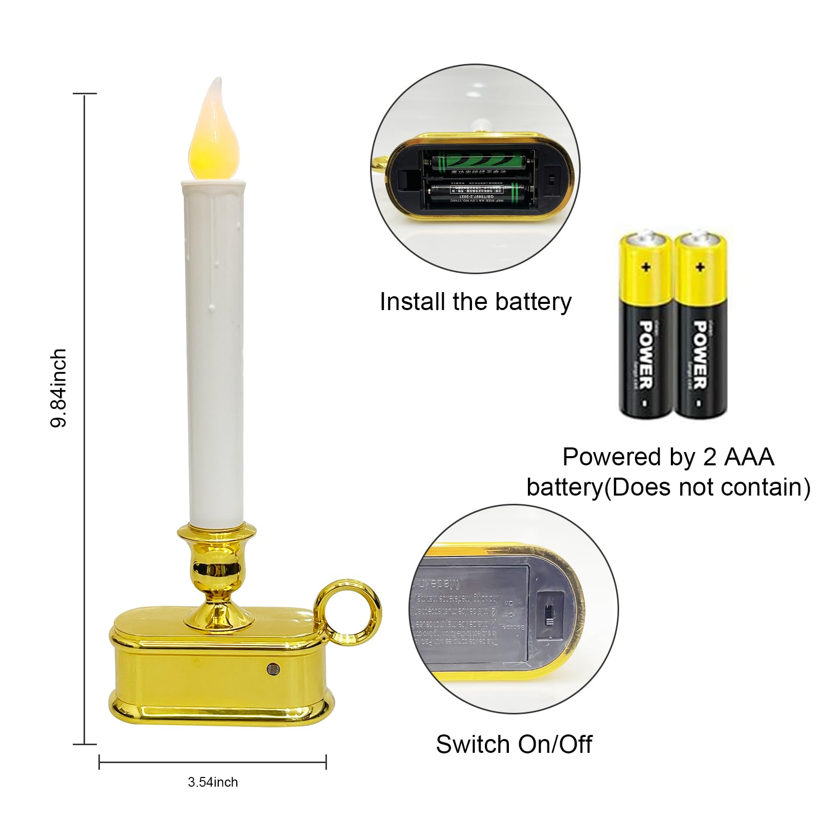 Romasaty 4 Pack Christmas Window Candle Lamps With Sensor Dusk To Dawn,10 Inch Battery Operated Led Window Candles With Flickeri