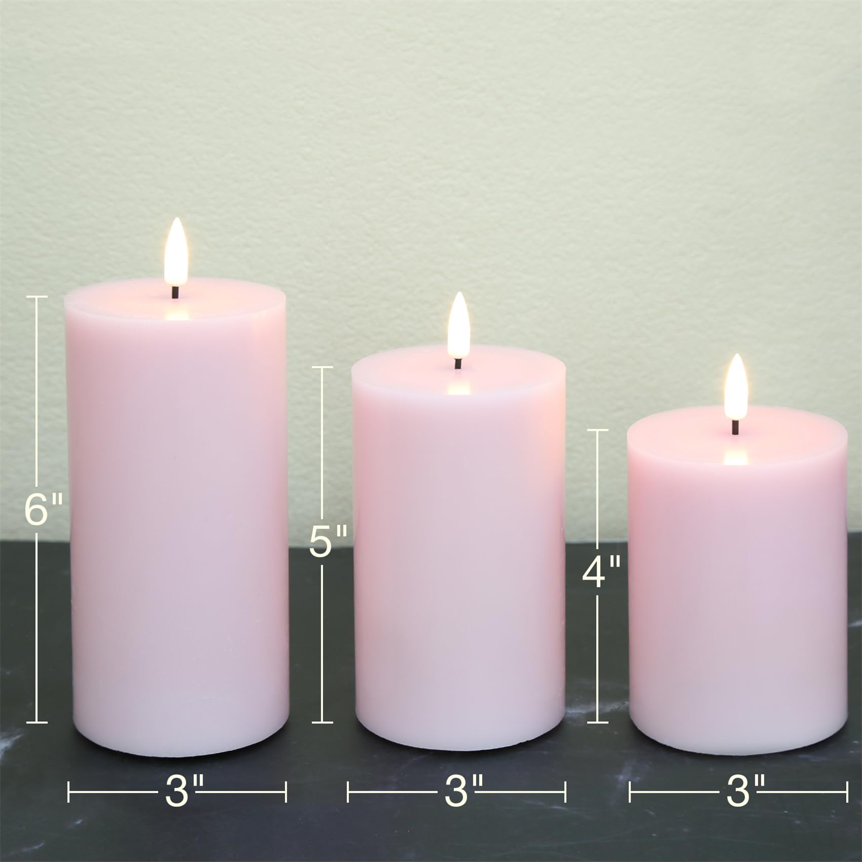 Girimax Pink Flameless Pillar Candles With Remote, Real Wax Flickering Battery Operated Led Candles F 3'' H 4'' 5'' 6''
