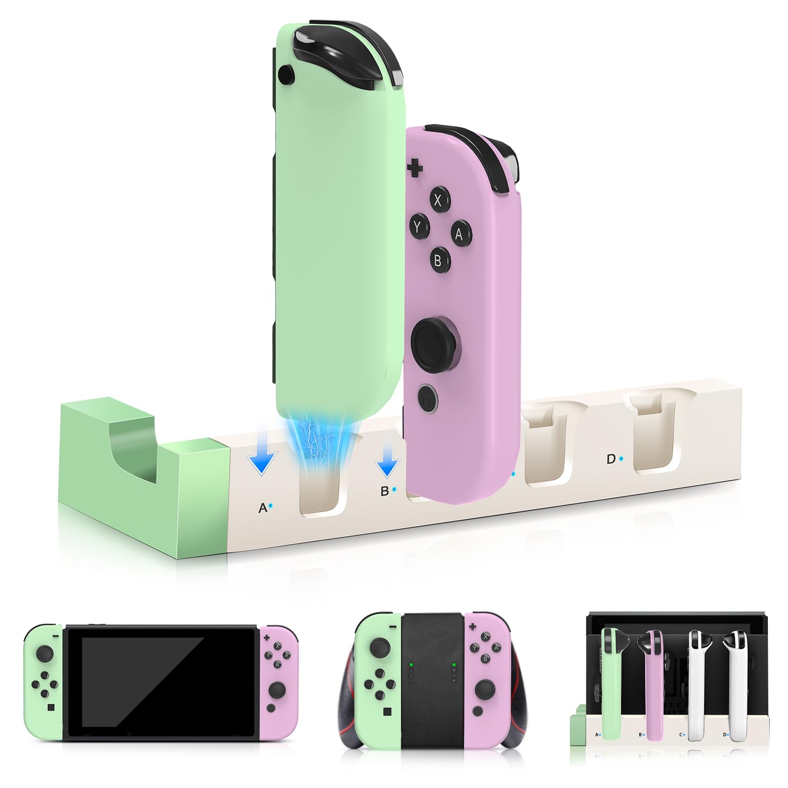 Switch Controller,Replacement for Switch/OLED/Lite,Includes Charging Dock for 4 Joypads, Supports Motion Control, Dual Vibration