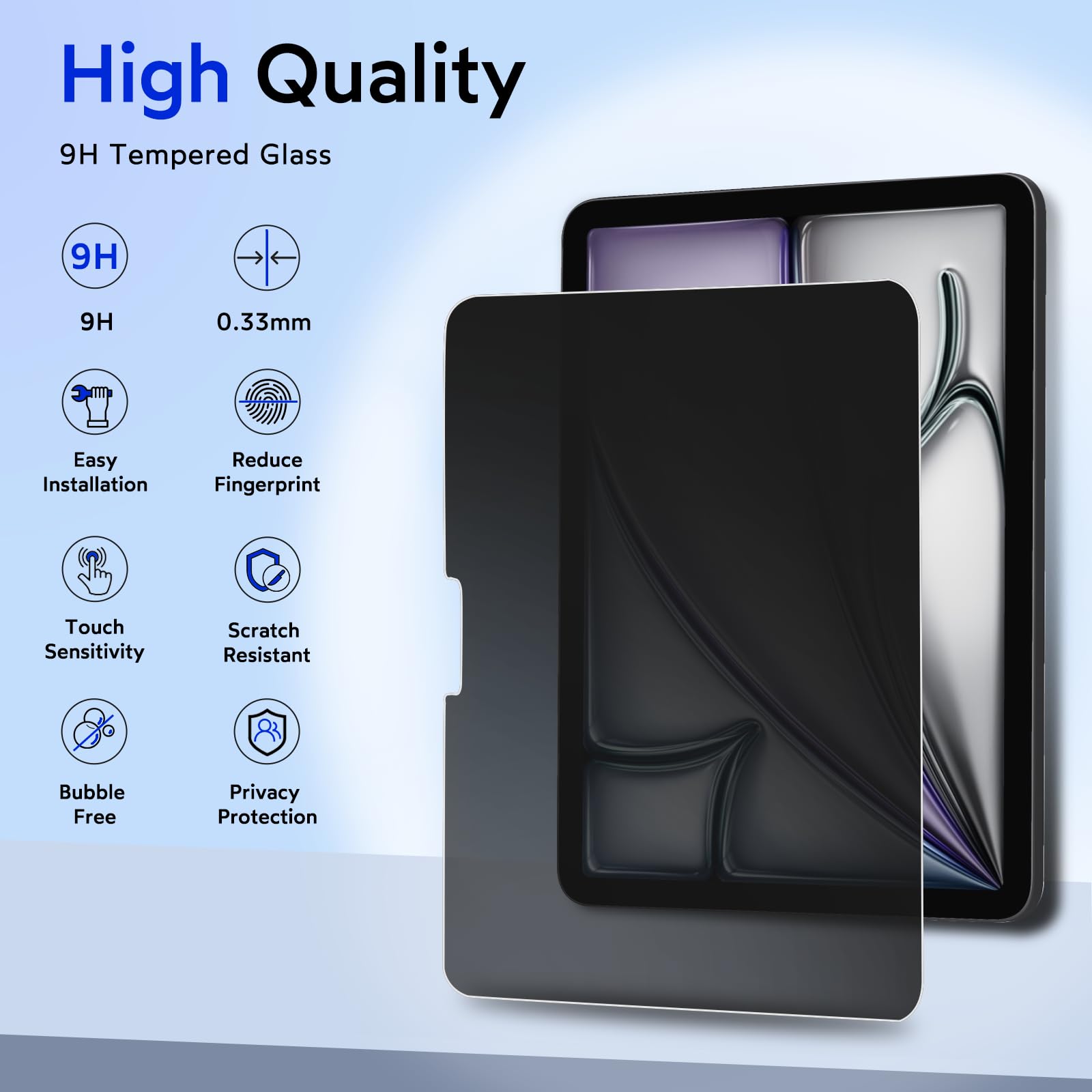 Mobdik Privacy Screen Protector Compatible With Ipad Air 13 Inch 2024 M2 [Anti Spy] [9H Tempered Glass] [Ez Kit]   1 Pack