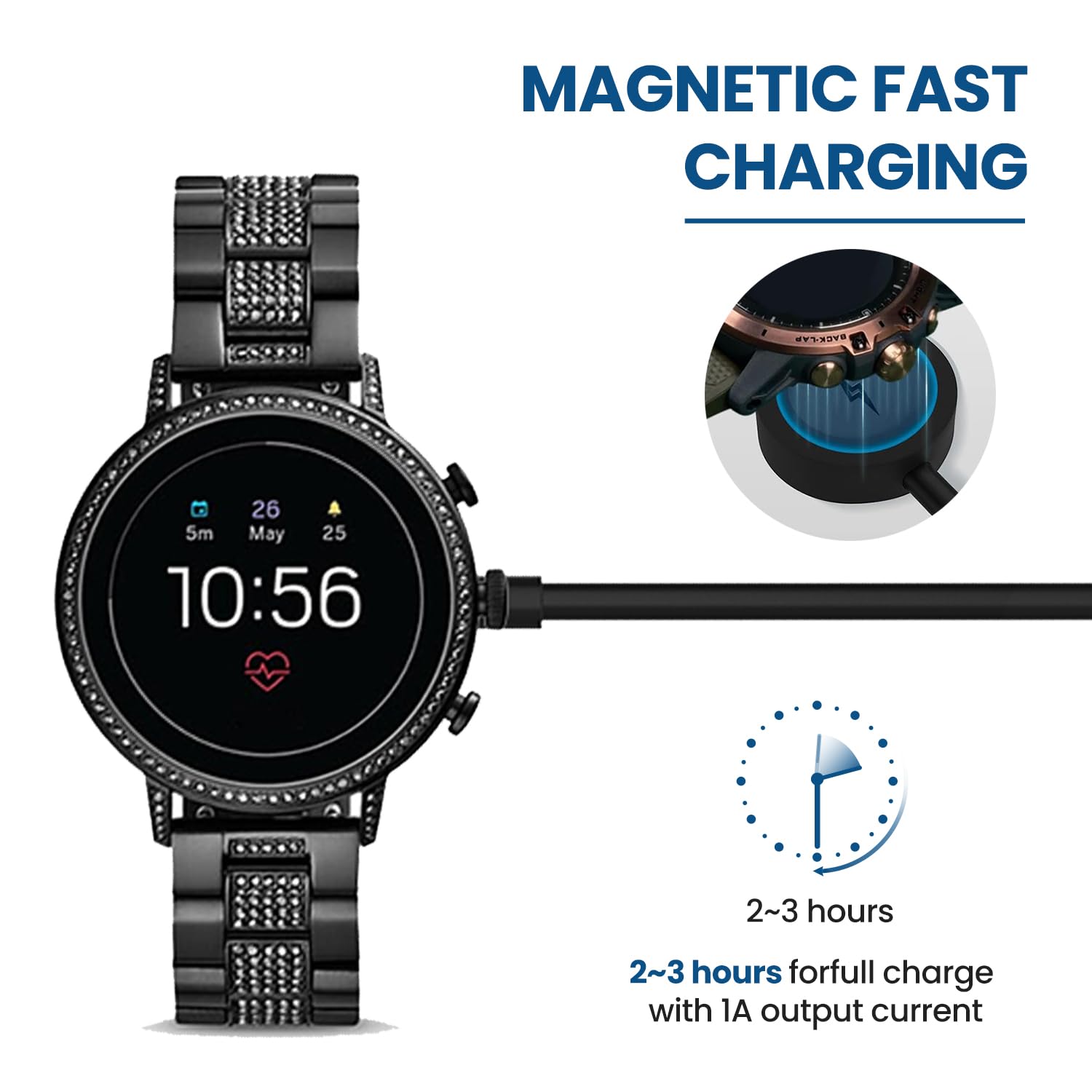 Compatible With Citizen Cz Smart Watch Charger, 3.3Ft Rapid Charging Cable Magnetic Charger Dock For Citizen Cz Smartwatch (Blac