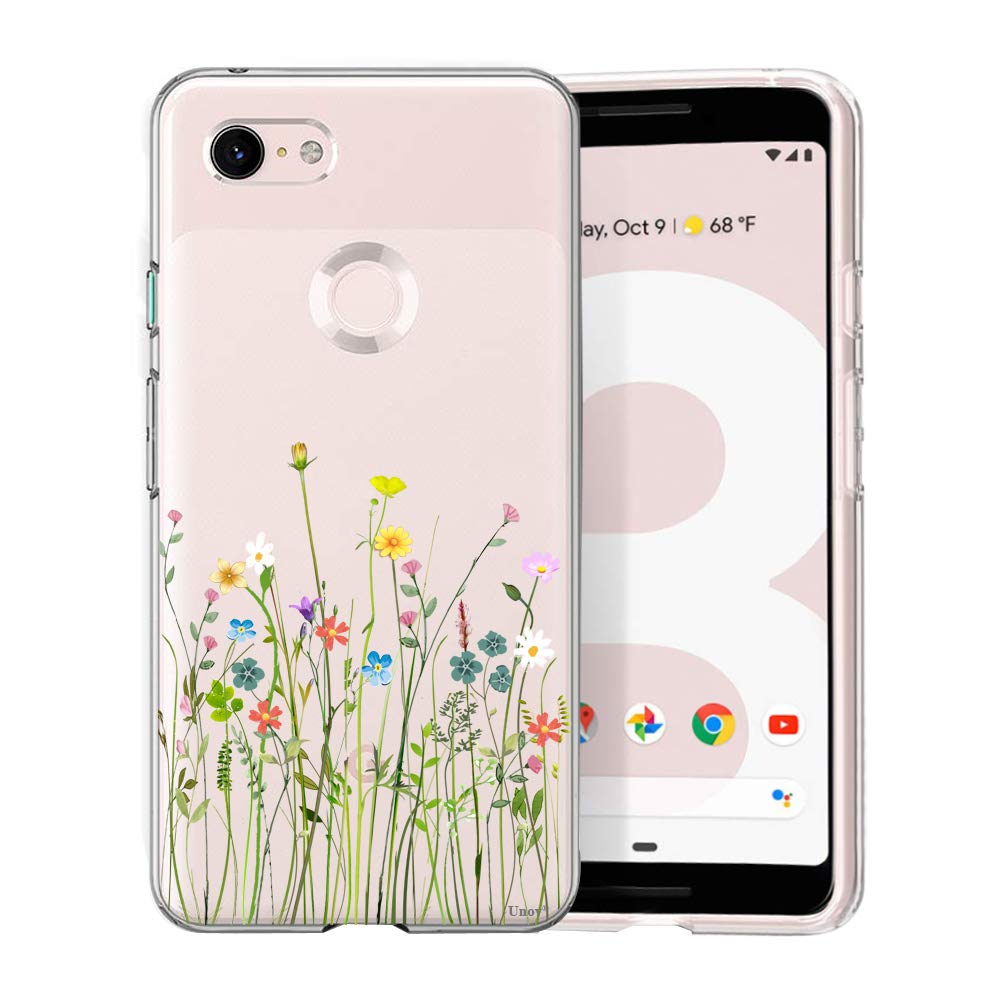 Unov Pixel 3 Case Clear With Design Soft Tpu Shock Absorption Slim Embossed Floral Pattern Protective Back Cover For Pixel 3 5.5