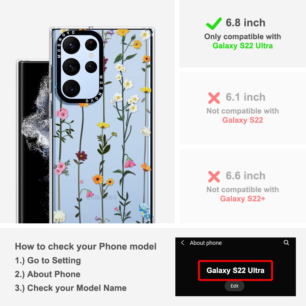 Mosnovo For Galaxy S22 Ultra Case,Samsung S22 Ultra 5G Case, Spring Wildflower Floral Clear Design Shock Absorption Bumper Soft