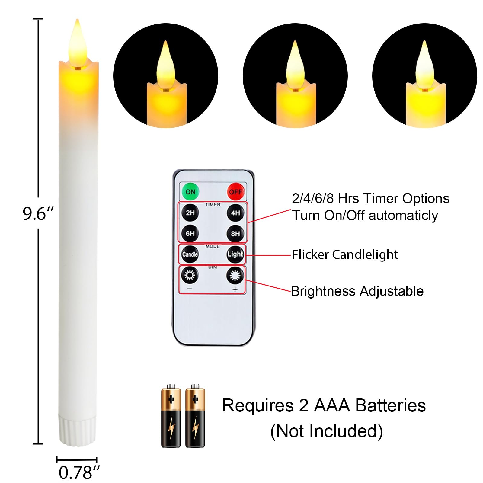 5Plots Real Wax Flameless Taper Candles, 9.6 Inches Led Candlesticks With 3D Wick, Flickering Flame Battery Operated Candles For